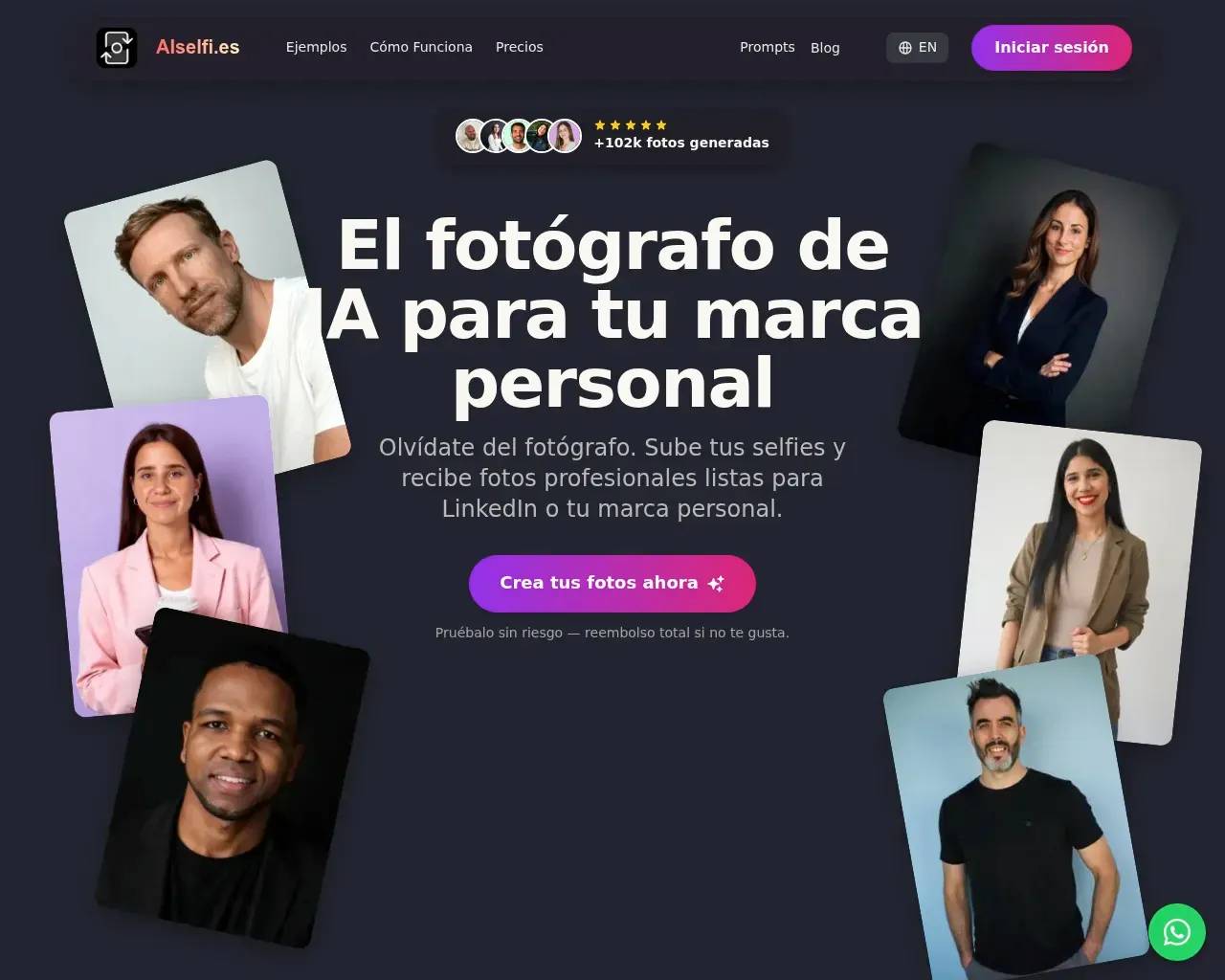 AISelfi.es homepage — "the AI photographer for your personal brand," with sample headshots and a "create your photos now" call to action