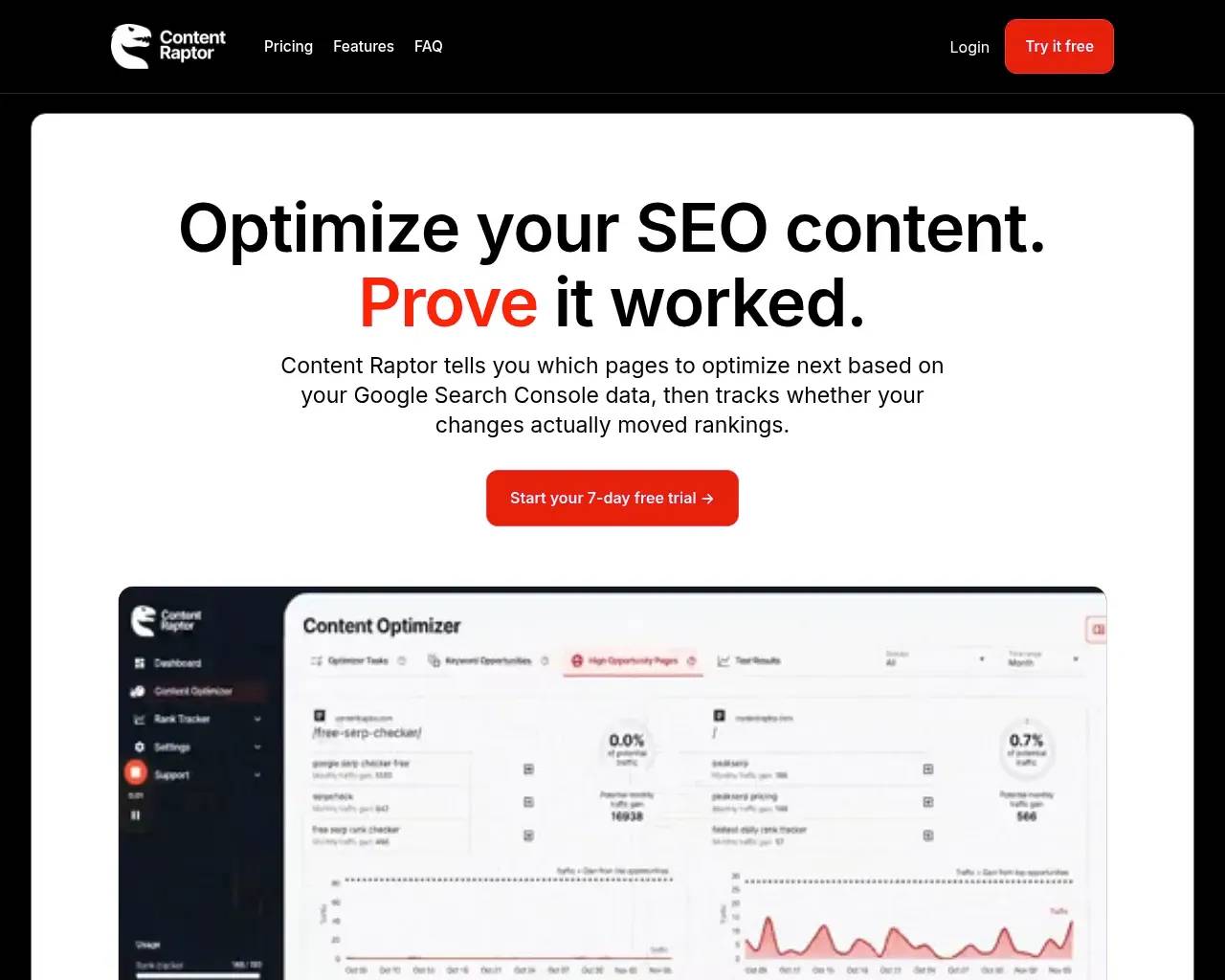 Content Raptor homepage screenshot