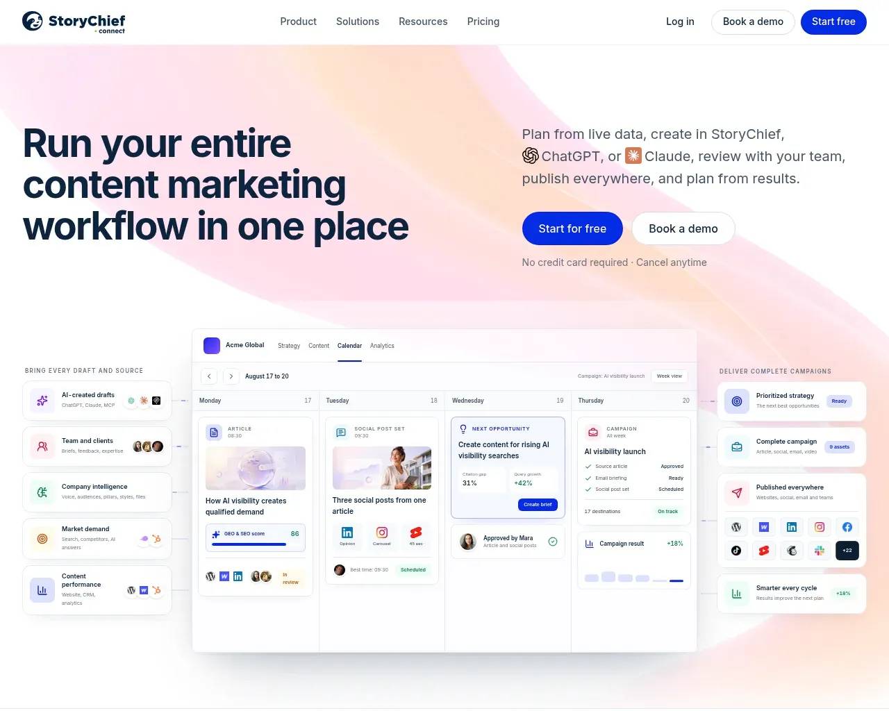 StoryChief homepage screenshot