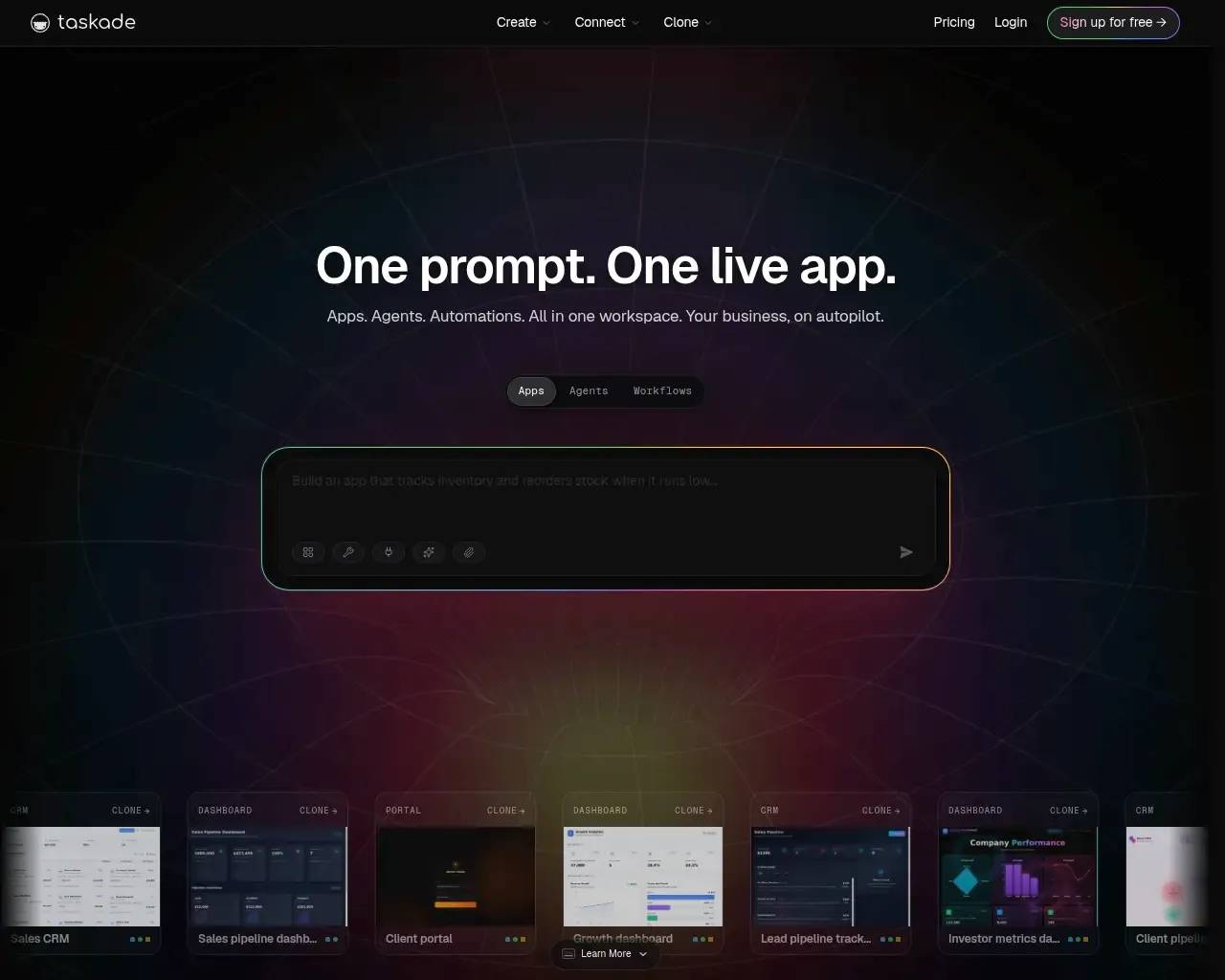 Taskade homepage screenshot