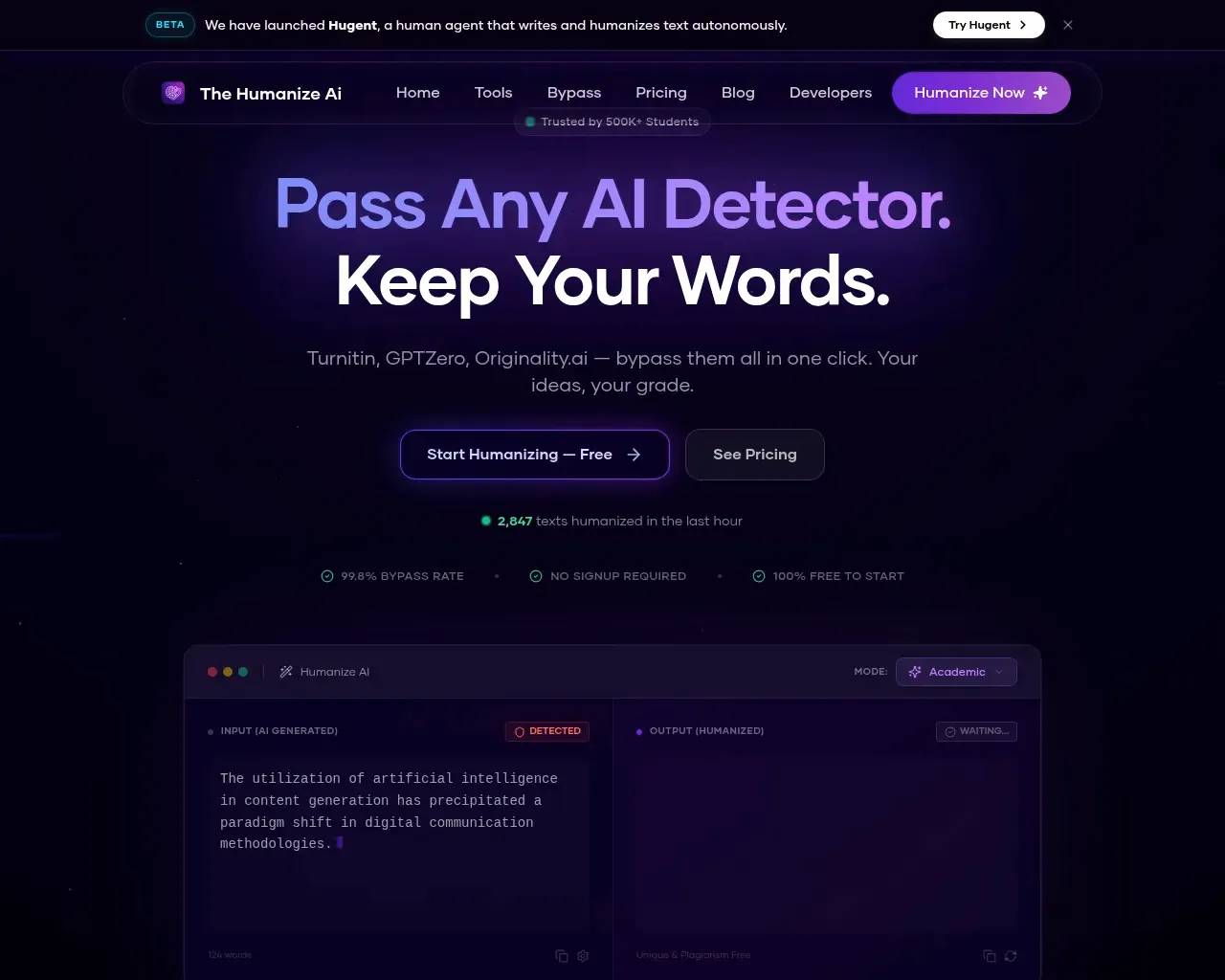 The Humanize Ai Pro homepage screenshot