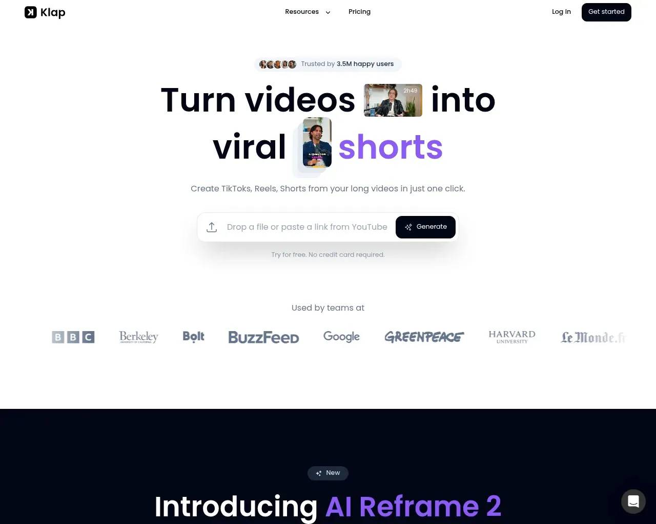 Klap App homepage screenshot