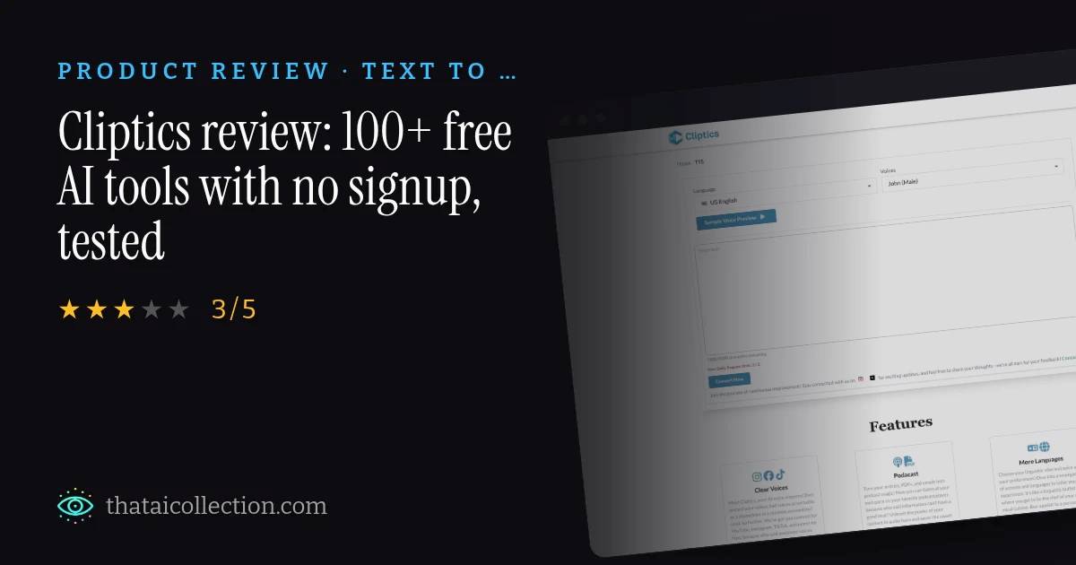 Cliptics review: 100+ free AI tools with no signup, tested thumbnail