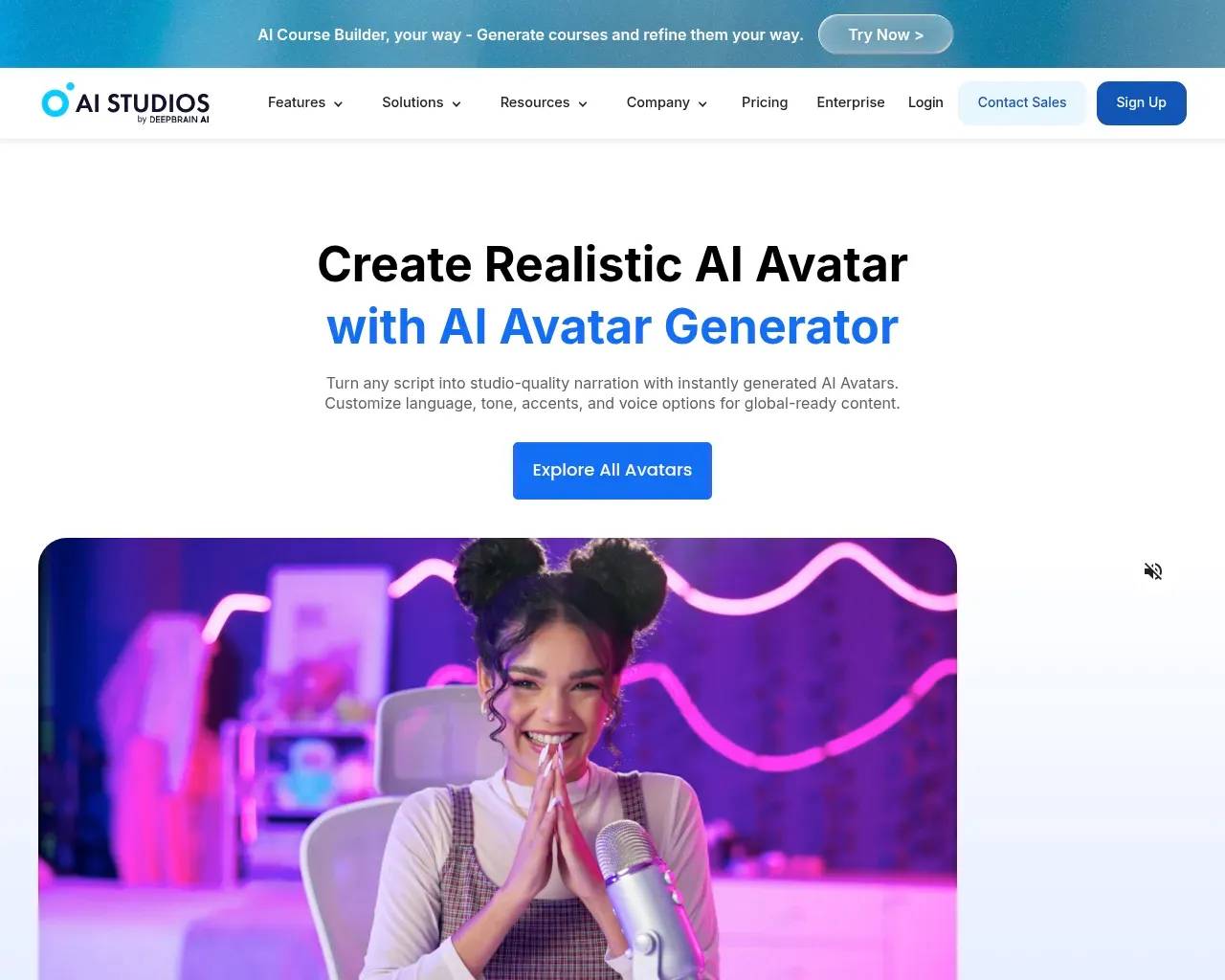 AI Studios avatar gallery — a grid of the 2,000-plus ready-to-use AI presenter avatars