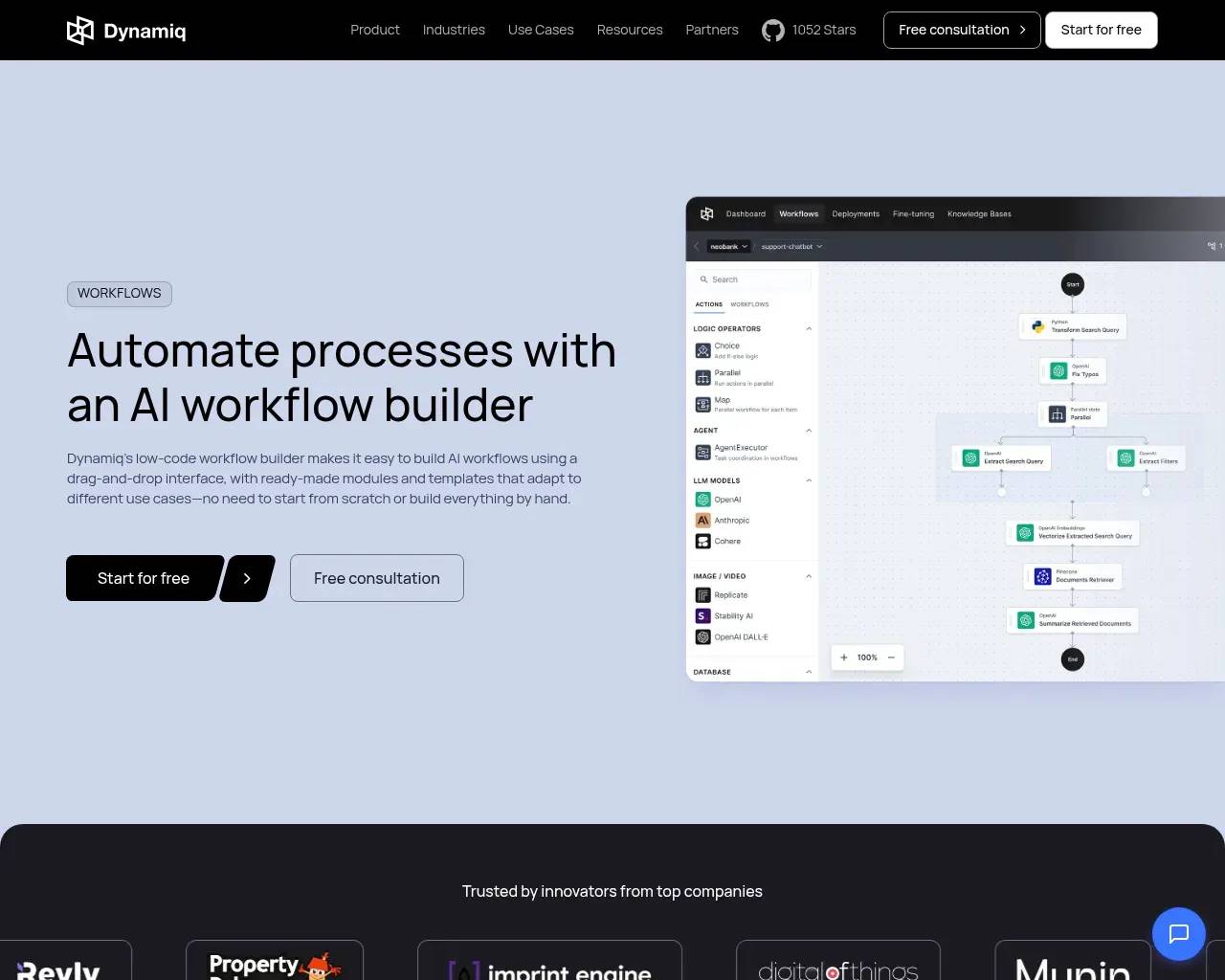 Dynamiq 工作流 — 低代码对话式工作流构建器