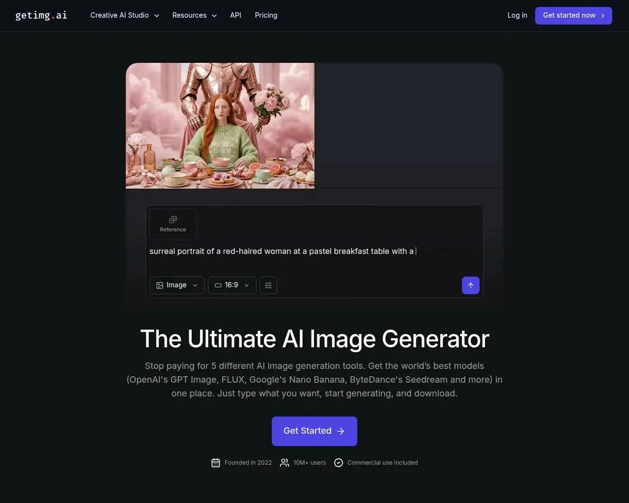 getimg.ai text-to-image generator, with a prompt field and model and aspect-ratio controls