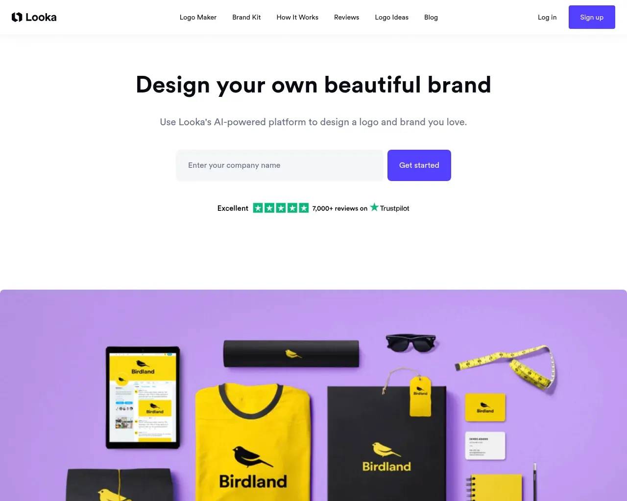 Главная страница Looka — платформа для логотипов и идентичности бренда на основе ИИ