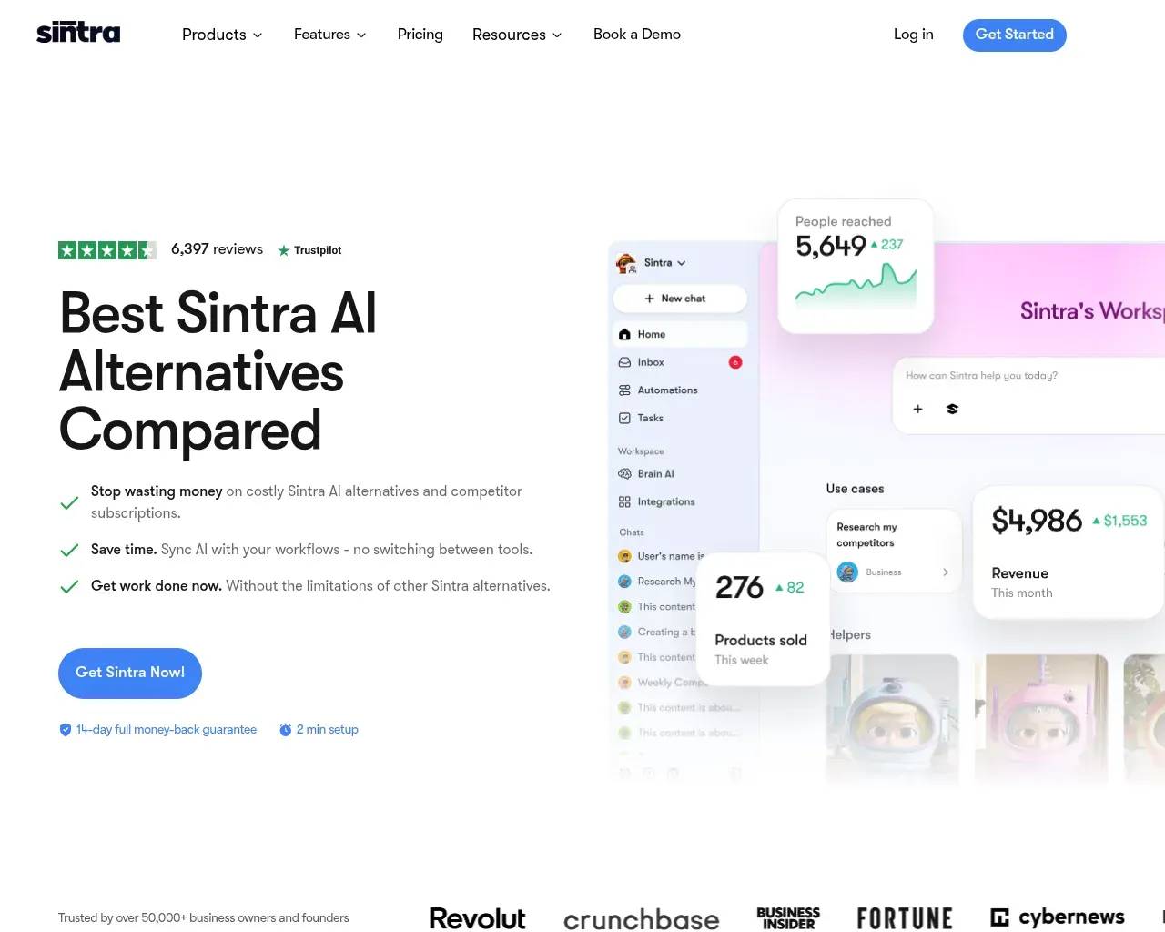Sintra comparison page showing how it positions itself against alternative tools