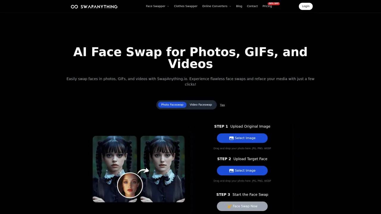 SwapAnything.io 换脸工具——带上传步骤的换脸前后对比演示