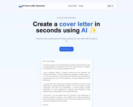 AI Cover Letter Generator screenshot