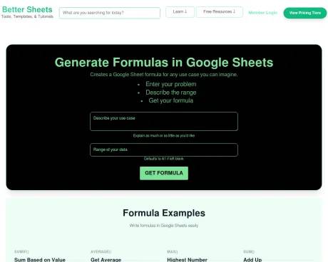 Google Sheets Formula Generator screenshot