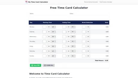 My Time Card Calculator screenshot