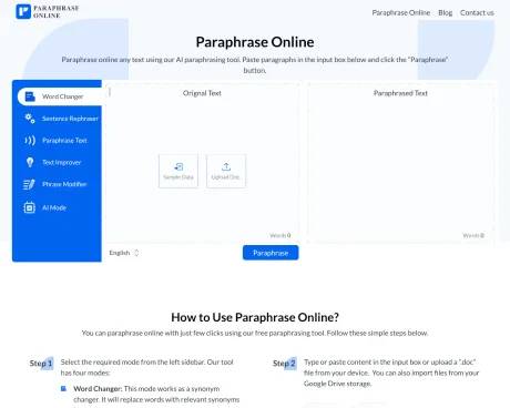 Paraphrase Online screenshot