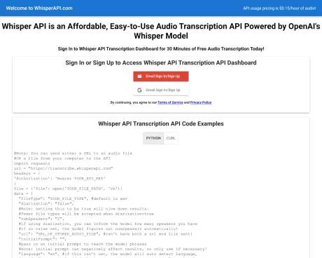 WhisperAPI screenshot