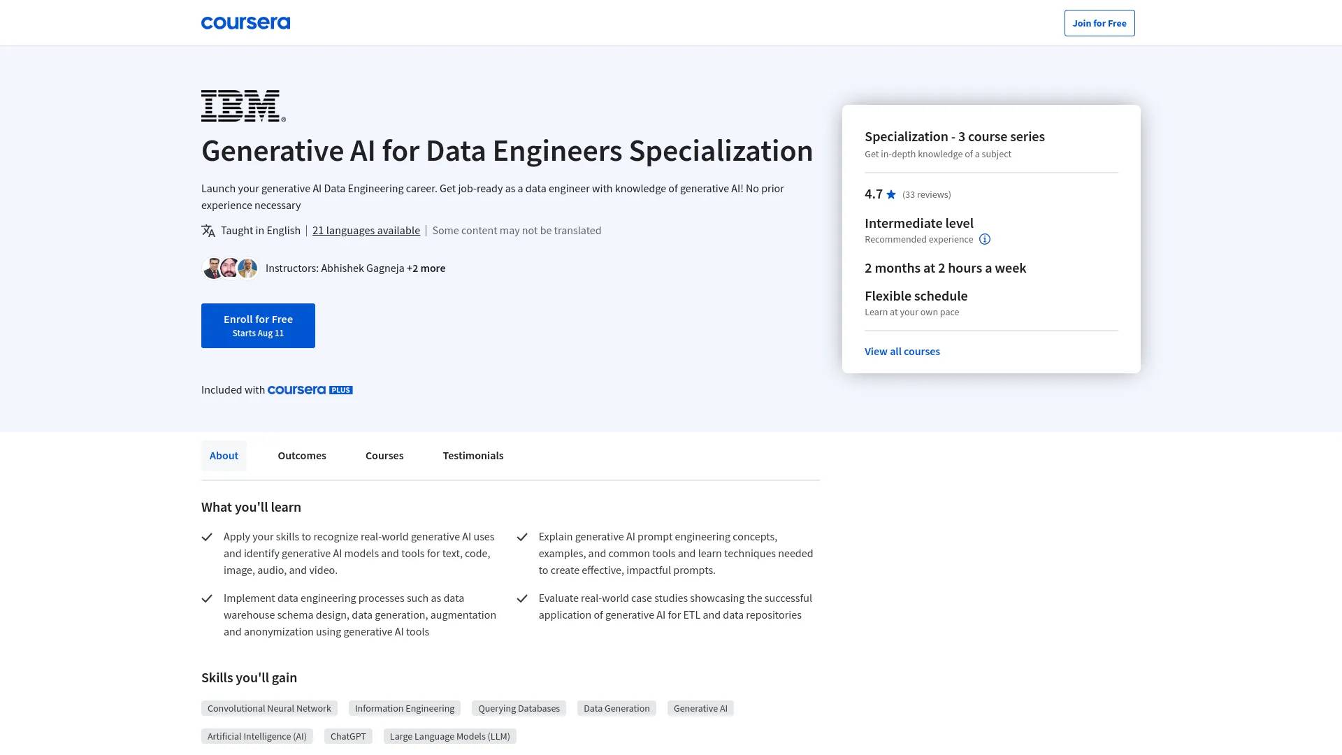 Generative AI for Data Engineers Specialization