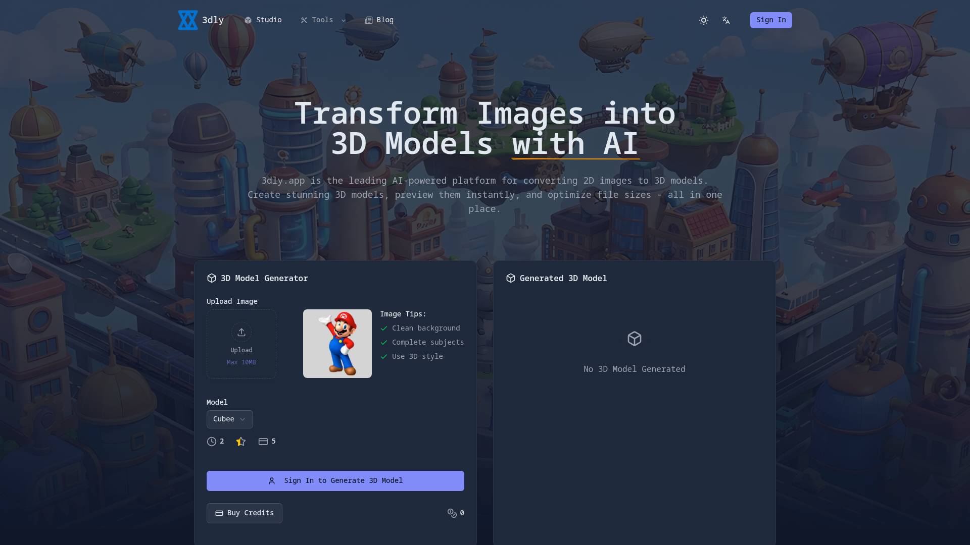 3dly.app - AI Image to 3D Model Generator