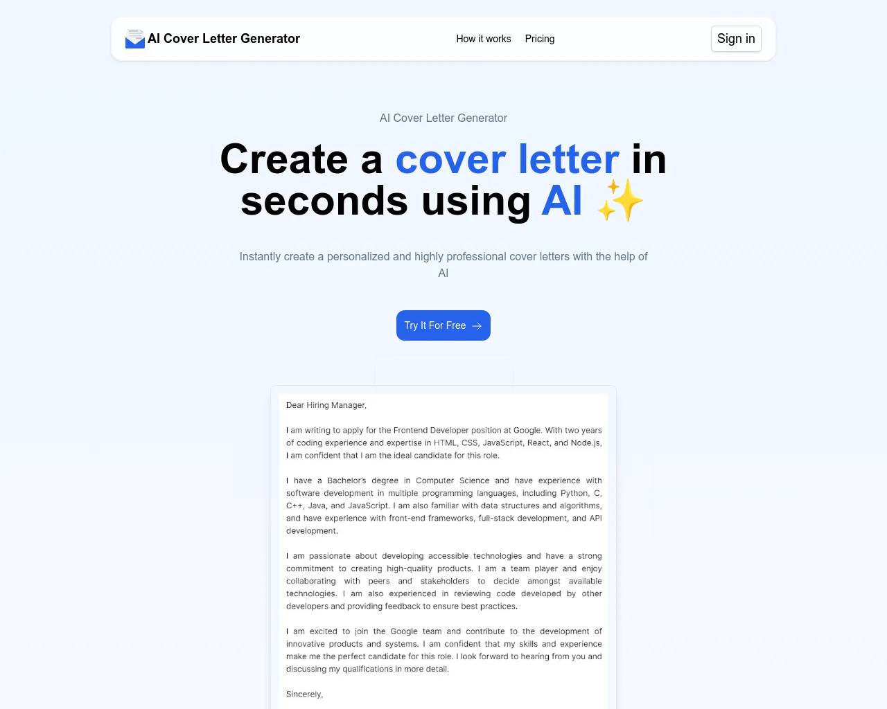 AI Cover Letter Generator