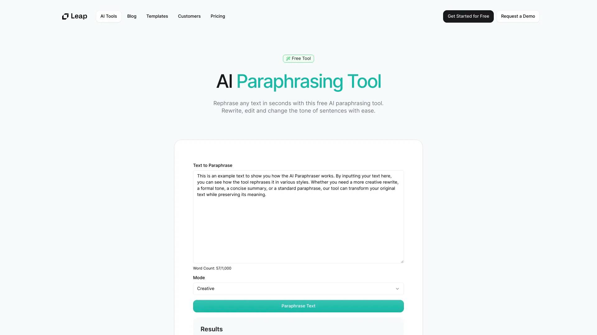 AI Paraphrasing Tool by Leap AI screenshot