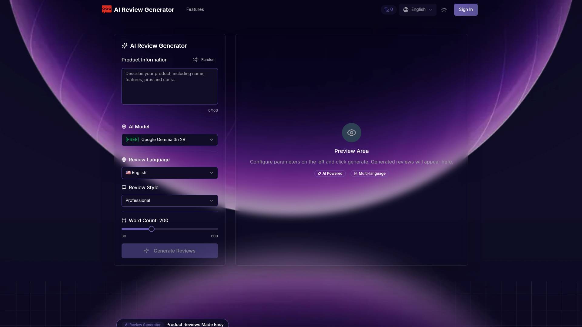 AI Review Generator screenshot