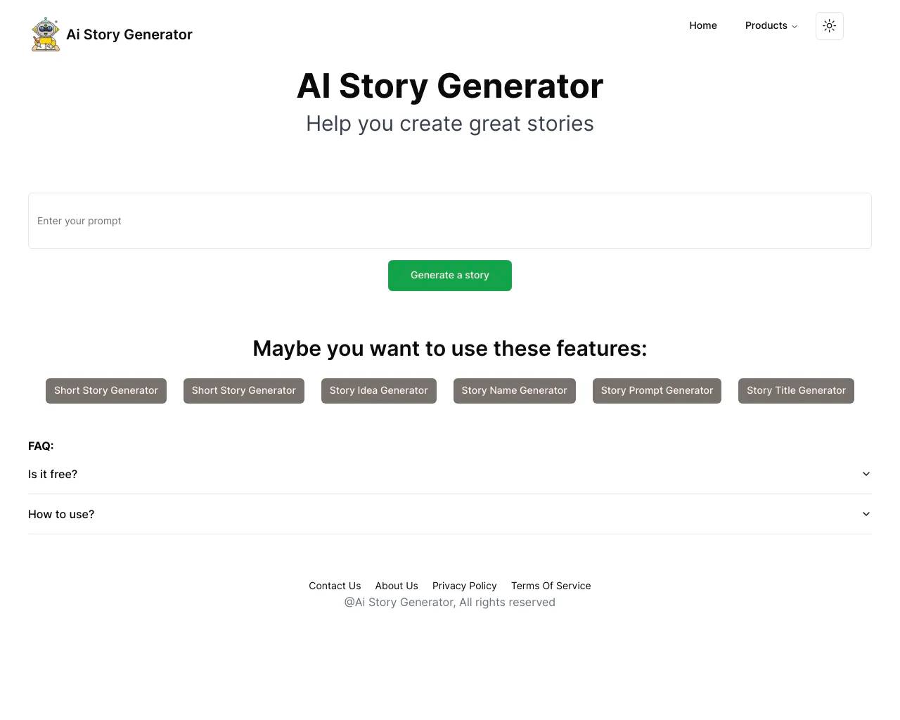 AI-story-Generator site screenshot