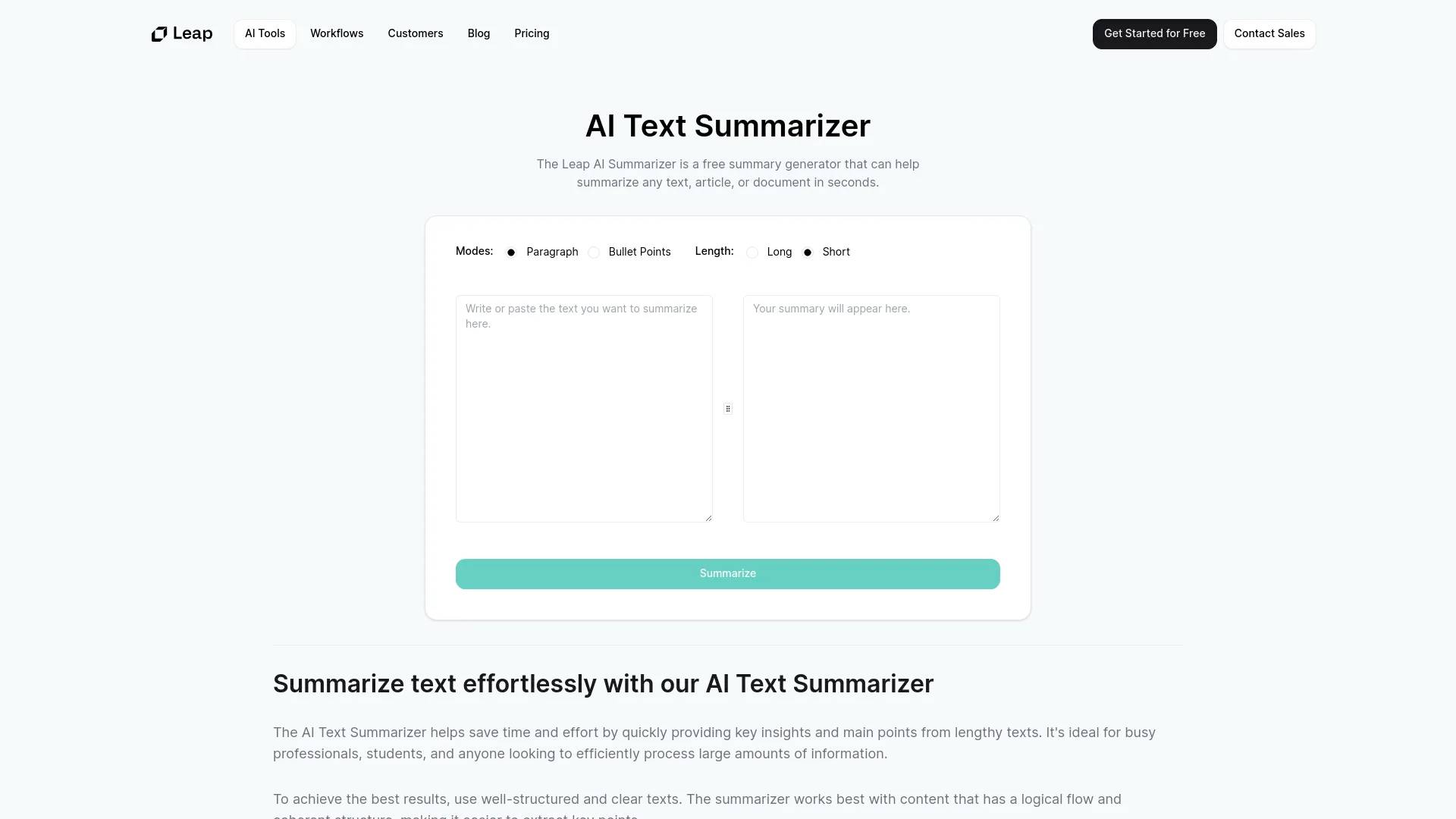 AI Text Summarizer by Leap AI screenshot