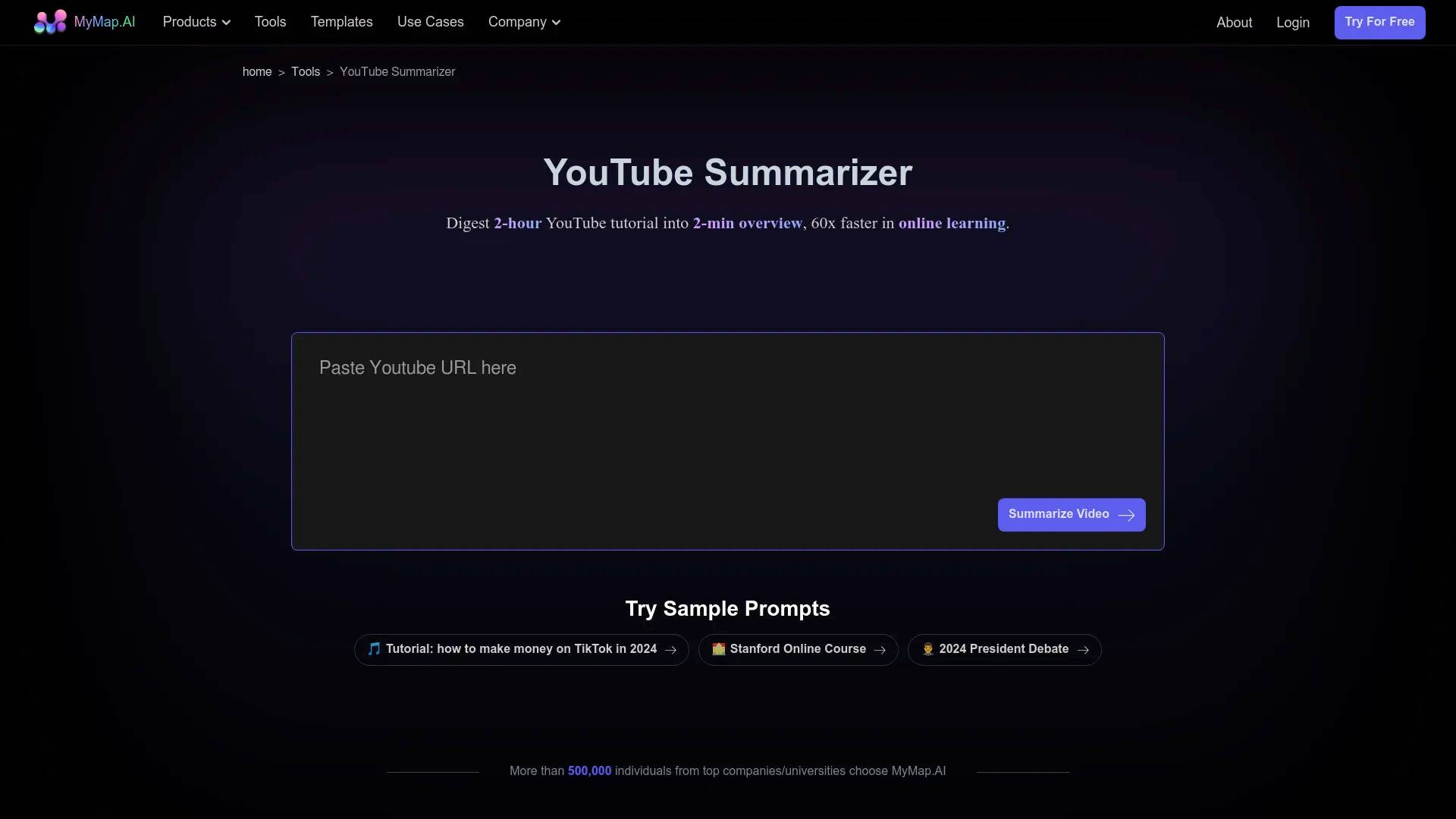 MyMap.AI YouTube Summarizer screenshot