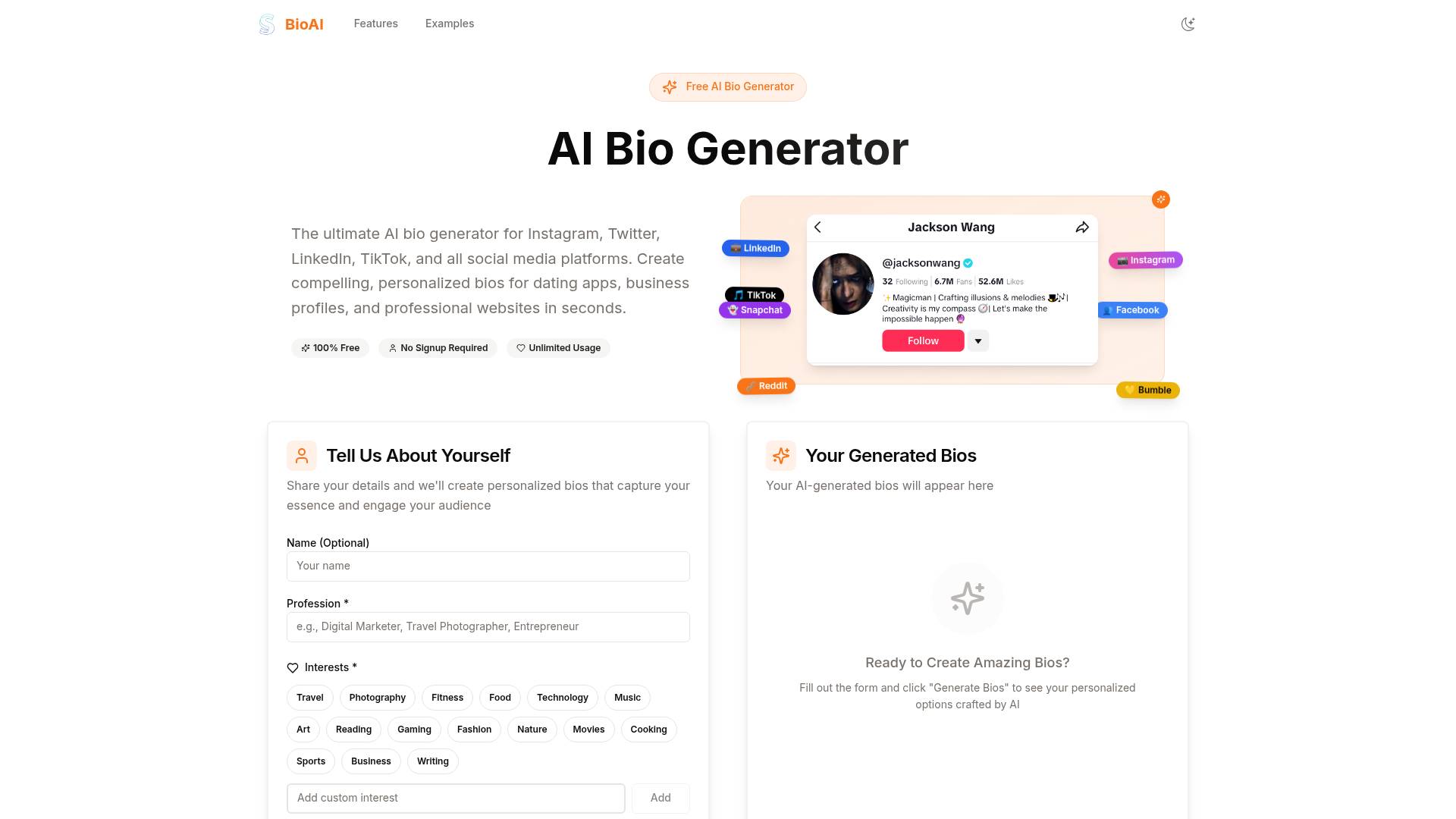 bio generator screenshot