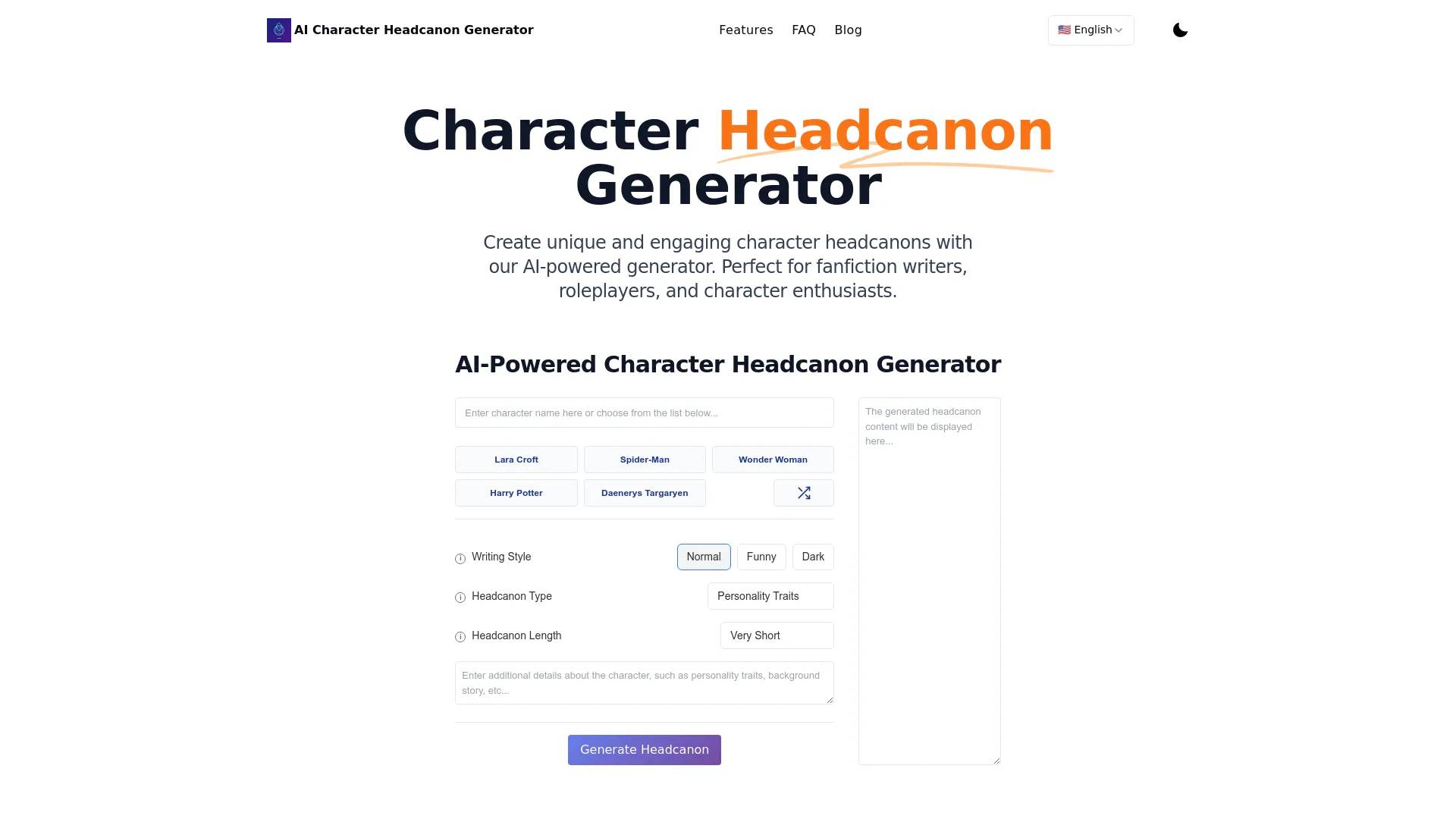 Character Headcanon Generator screenshot