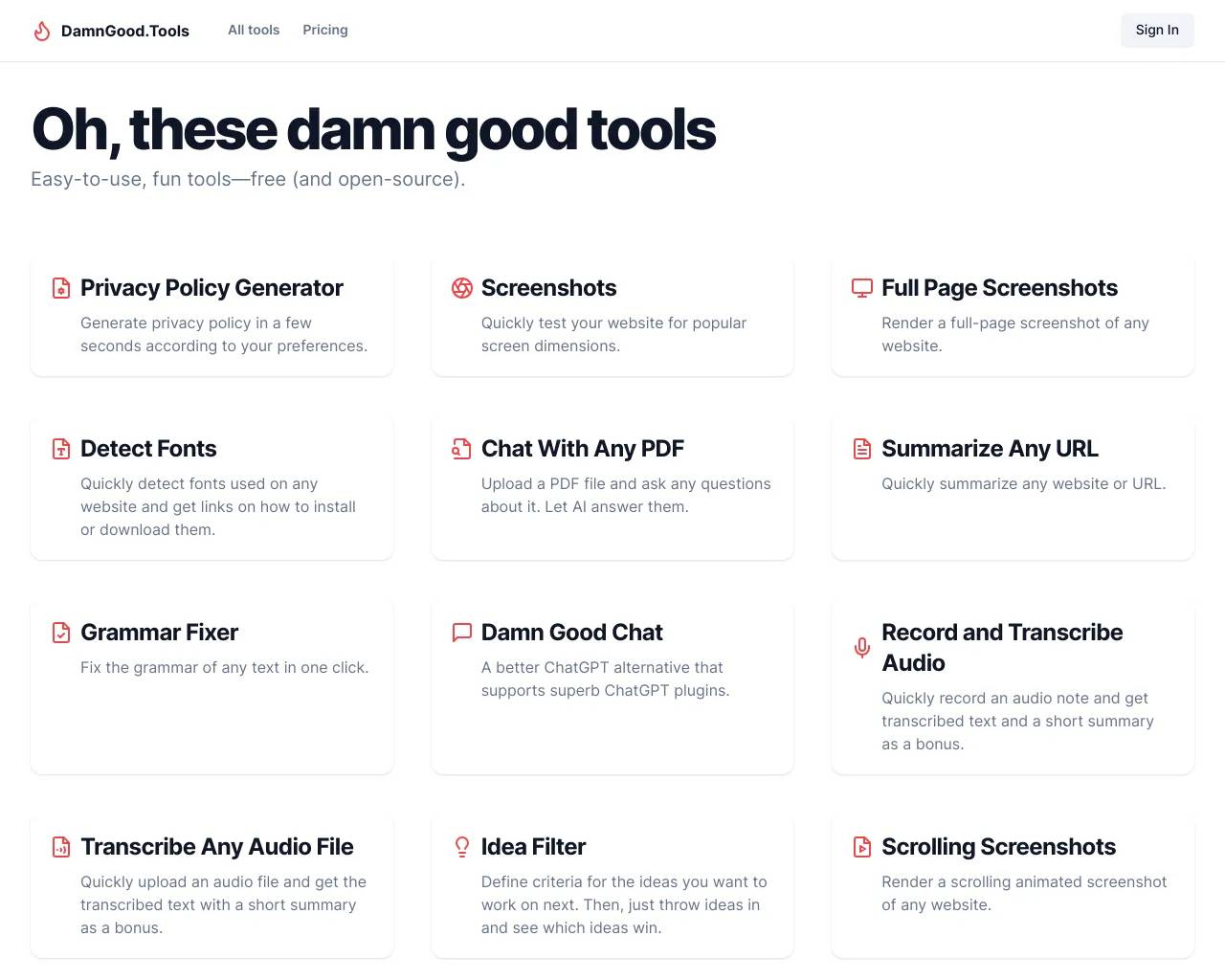 Damn Good Tools screenshot