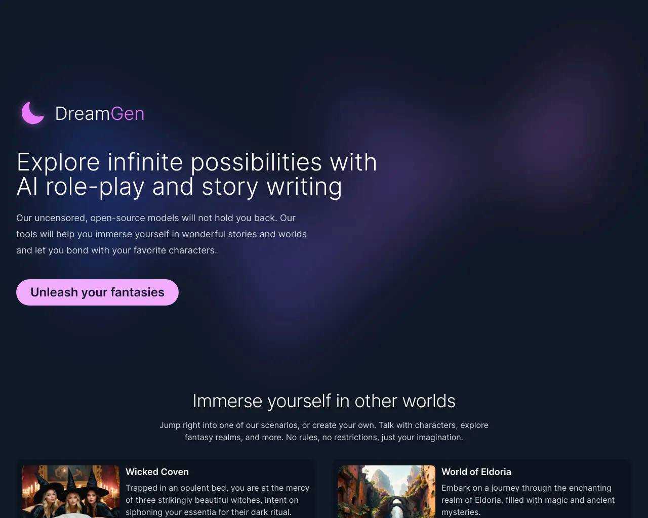 DreamGen: AI role-playing and strory-writing screenshot