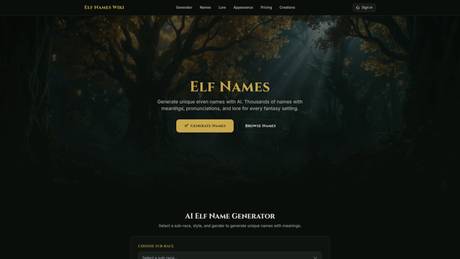 Elf Names Wiki screenshot