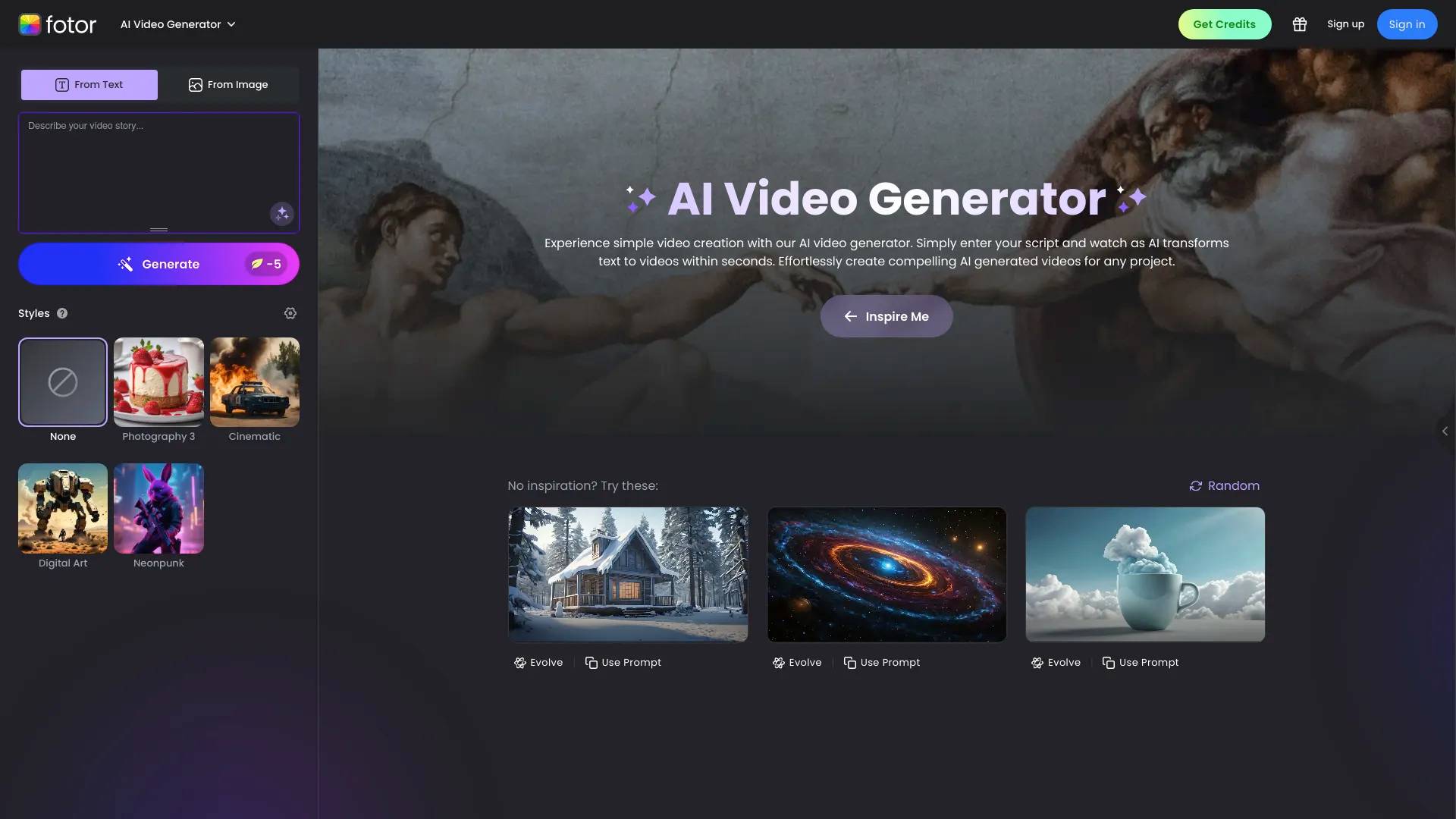 Fotor AI video generator screenshot