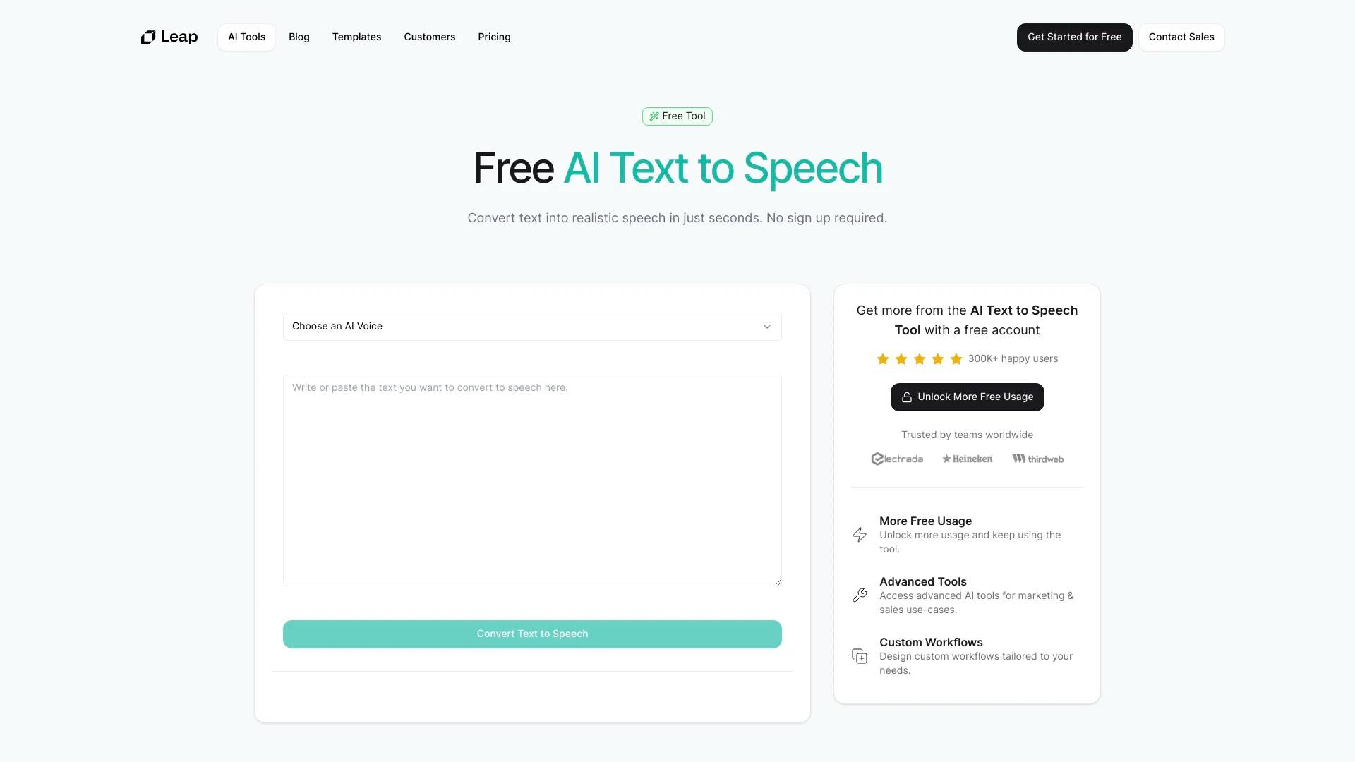Free AI Text to Speech by Leap AI screenshot