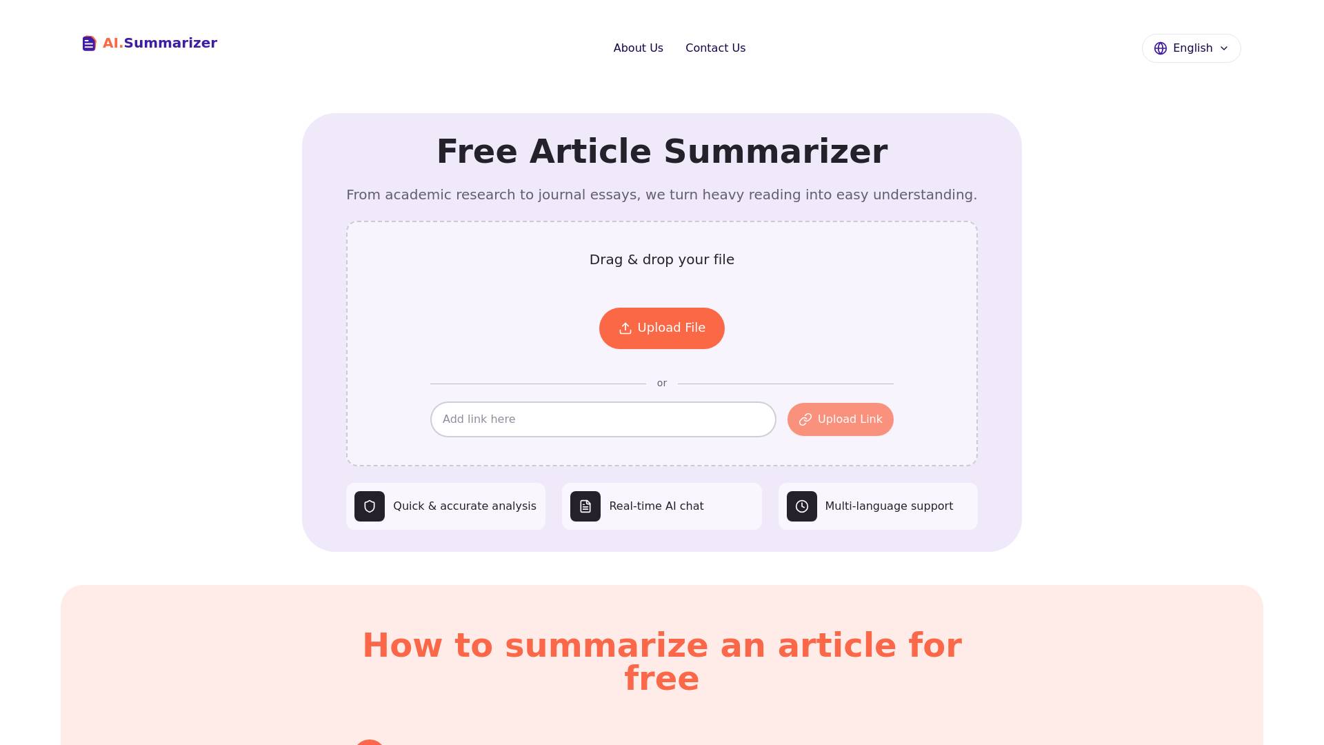 Free Article Summarizer – Get the Insights with Powerful AI screenshot