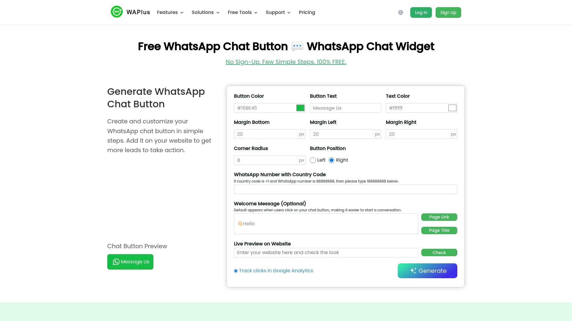 Free WhatsApp Chat Button Generator - WhatsApp Widget screenshot