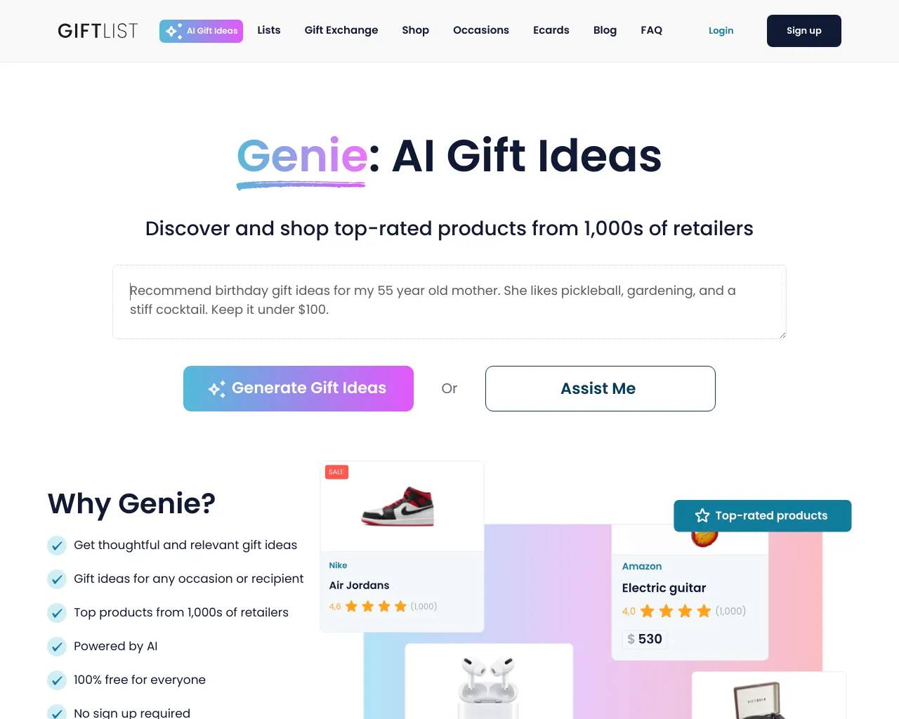 GiftList Genie: AI-Powered Gift Ideas Generator screenshot