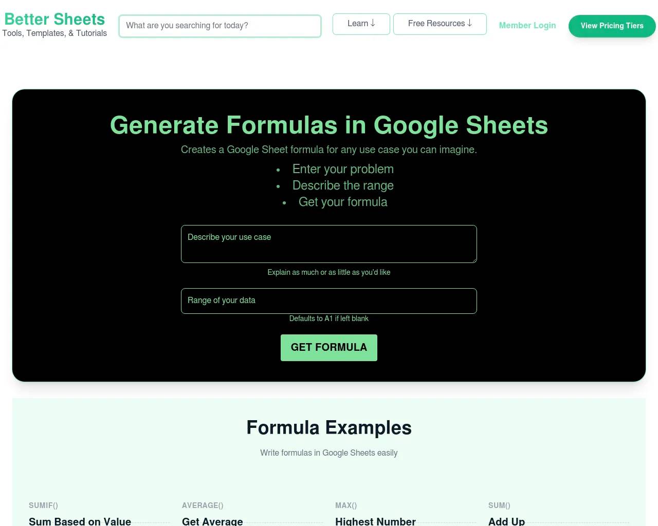 Google Sheets Formula Generator