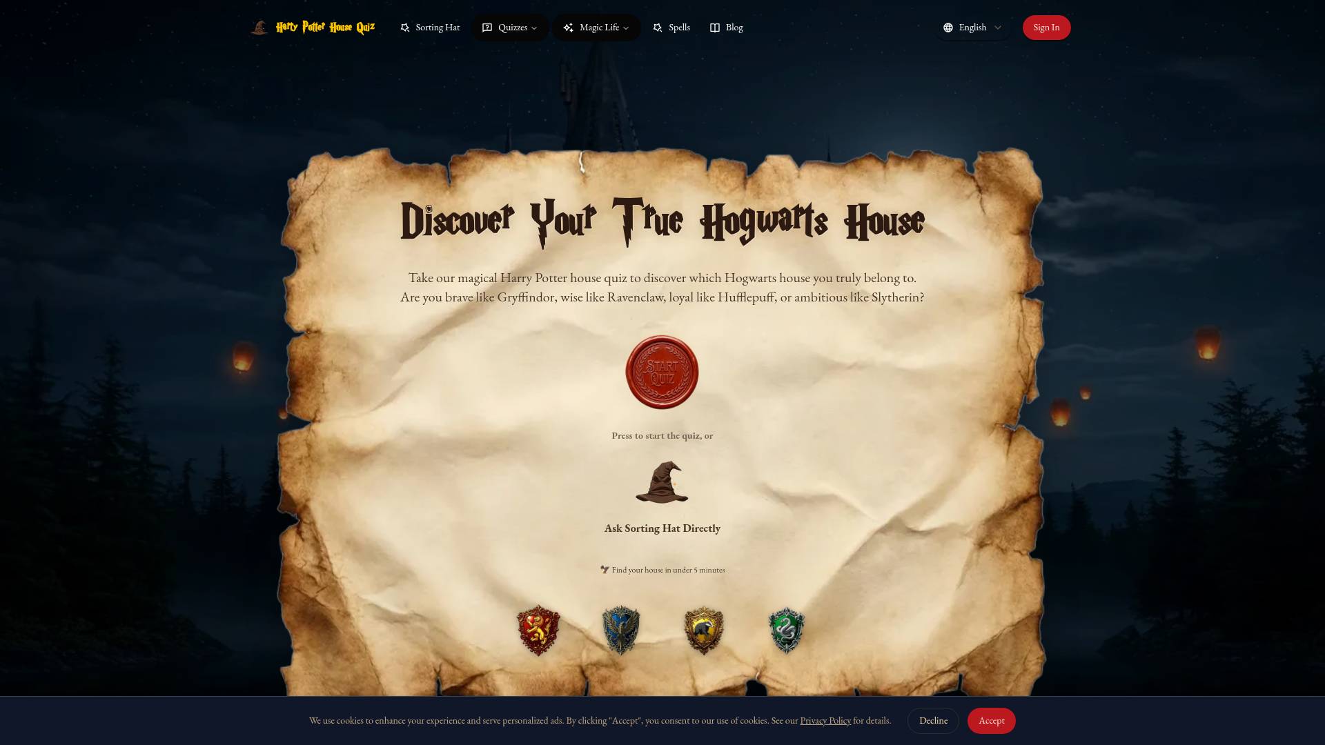 Harry Potter House Quiz ORG screenshot