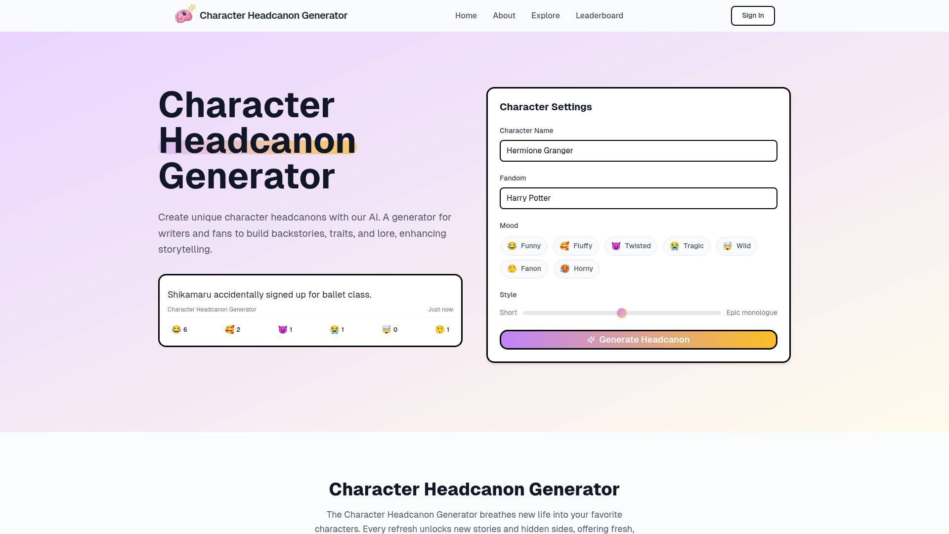 Headcanon Generator Improved