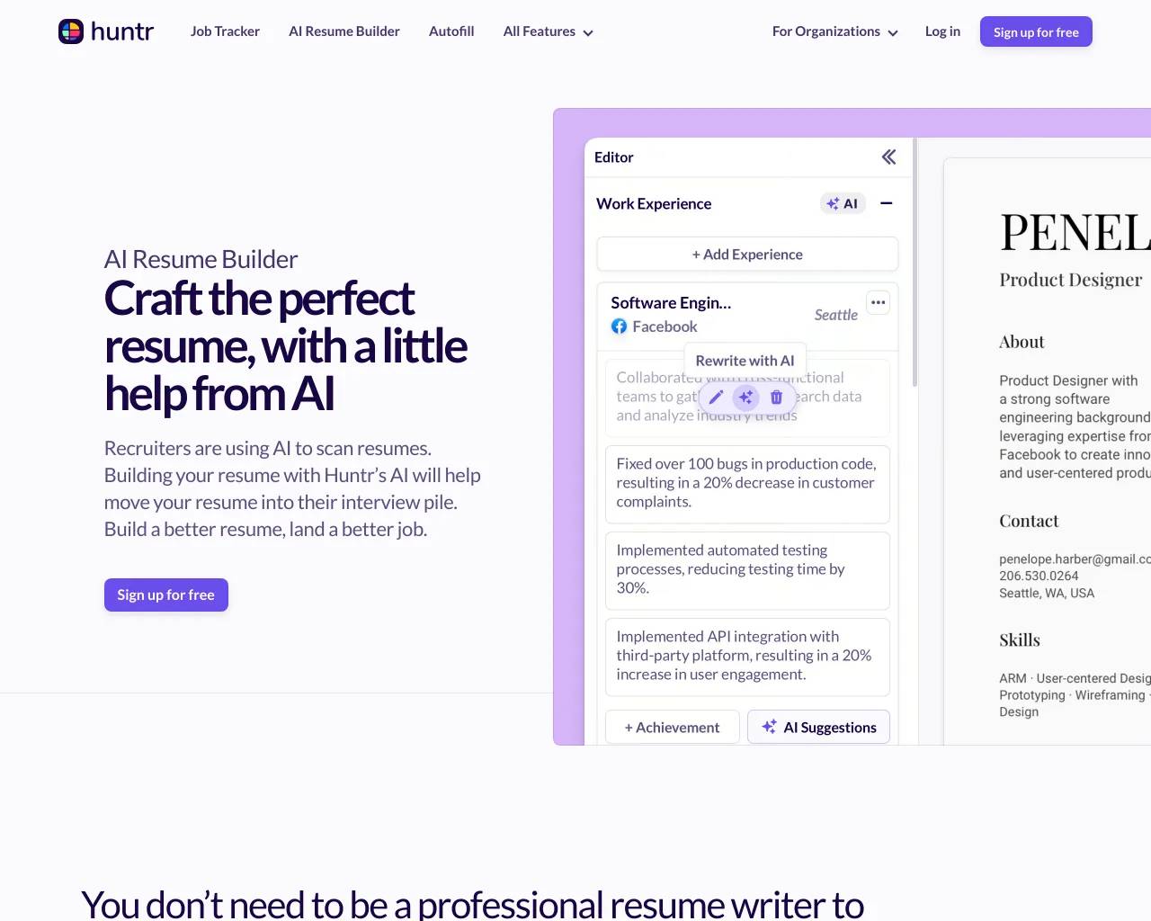 Huntr AI Resume Builder