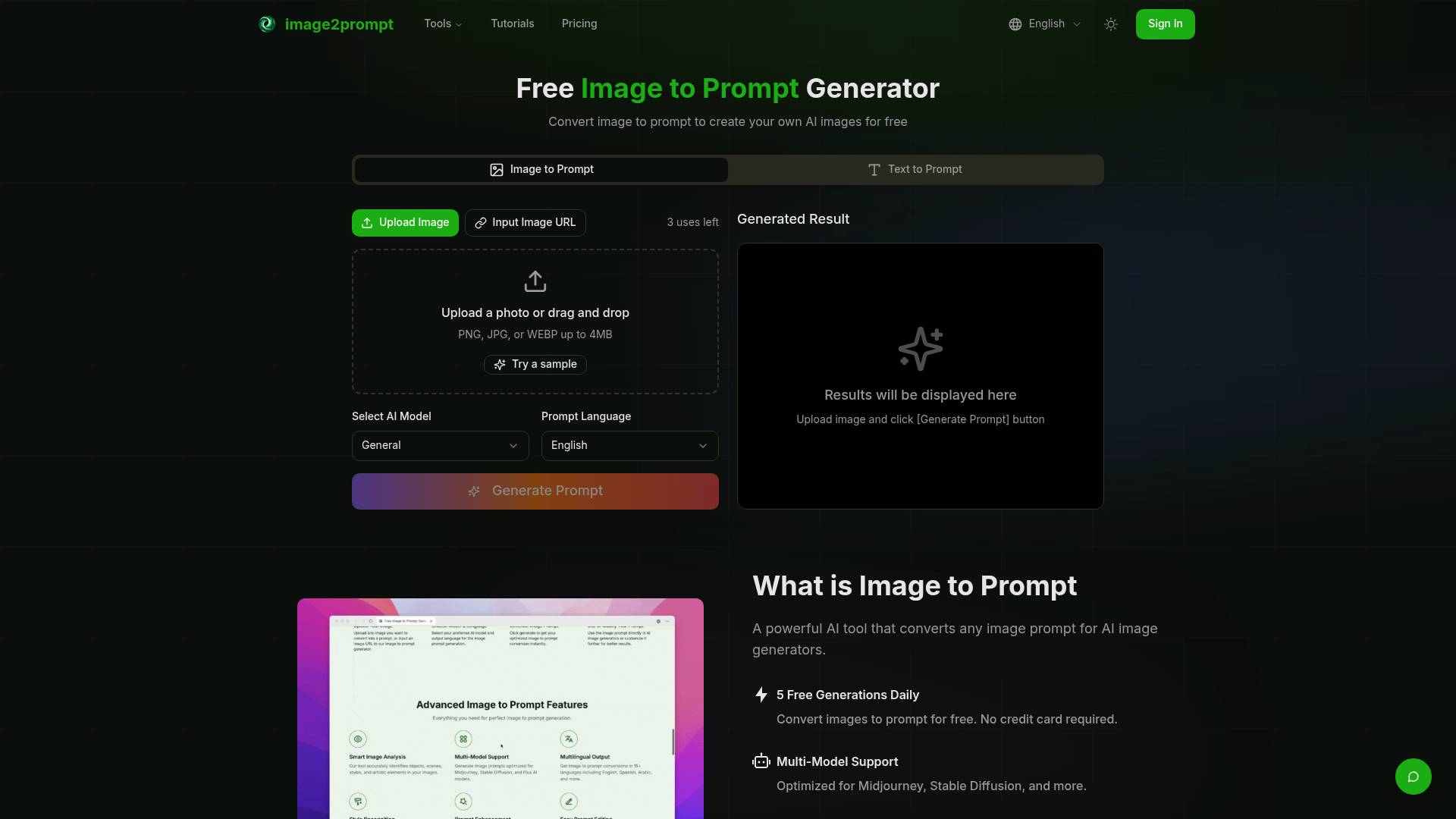 Image2Prompt - Free AI-powered tool for image analysis and AI image generation