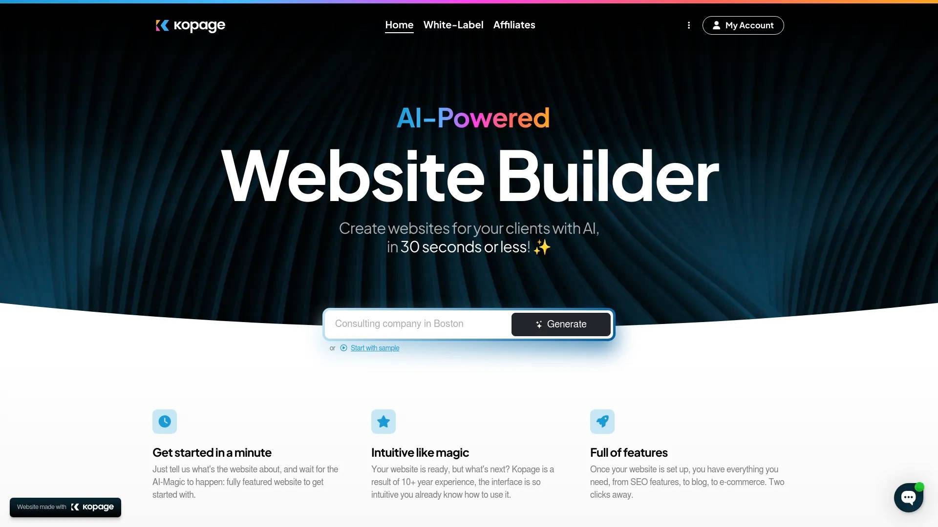 Kopage AI Website Builder screenshot
