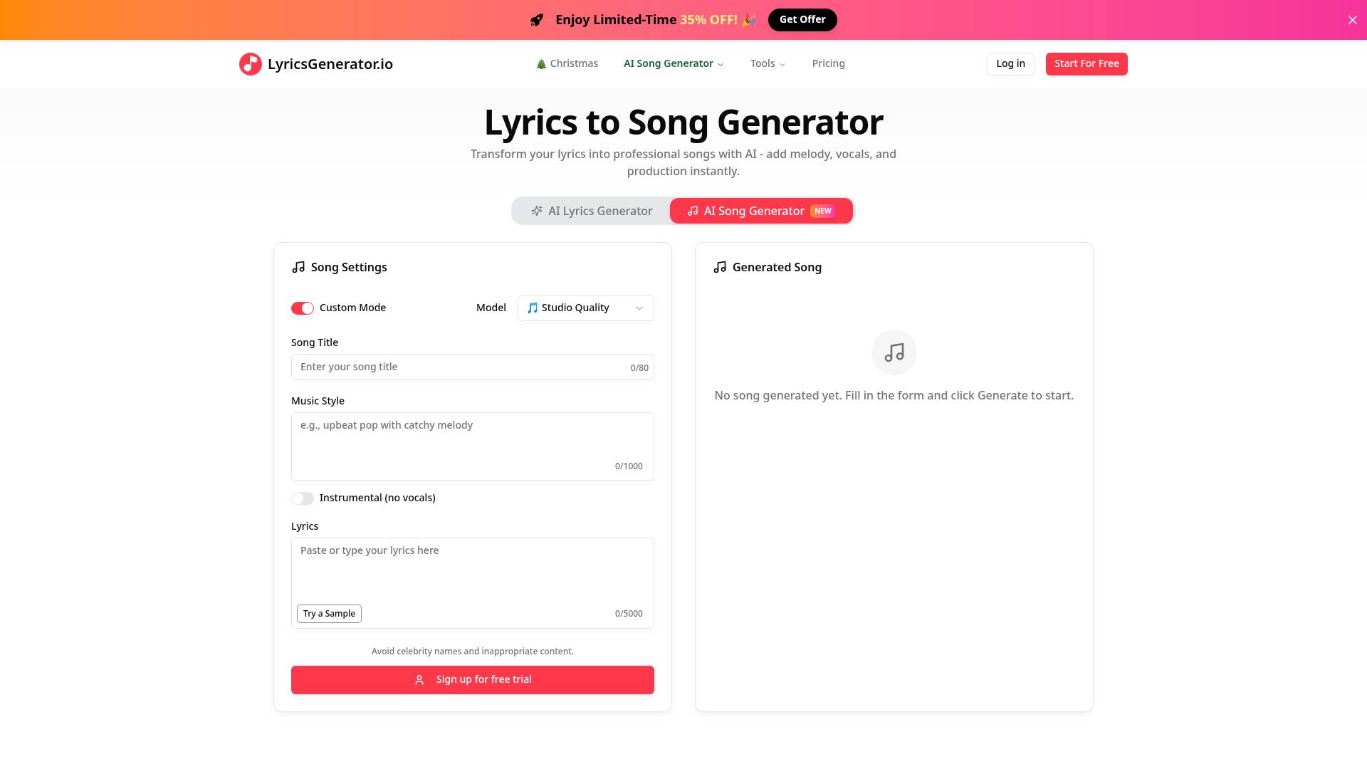 LyricsGenerator.io - Free AI Song & Lyrics Creator