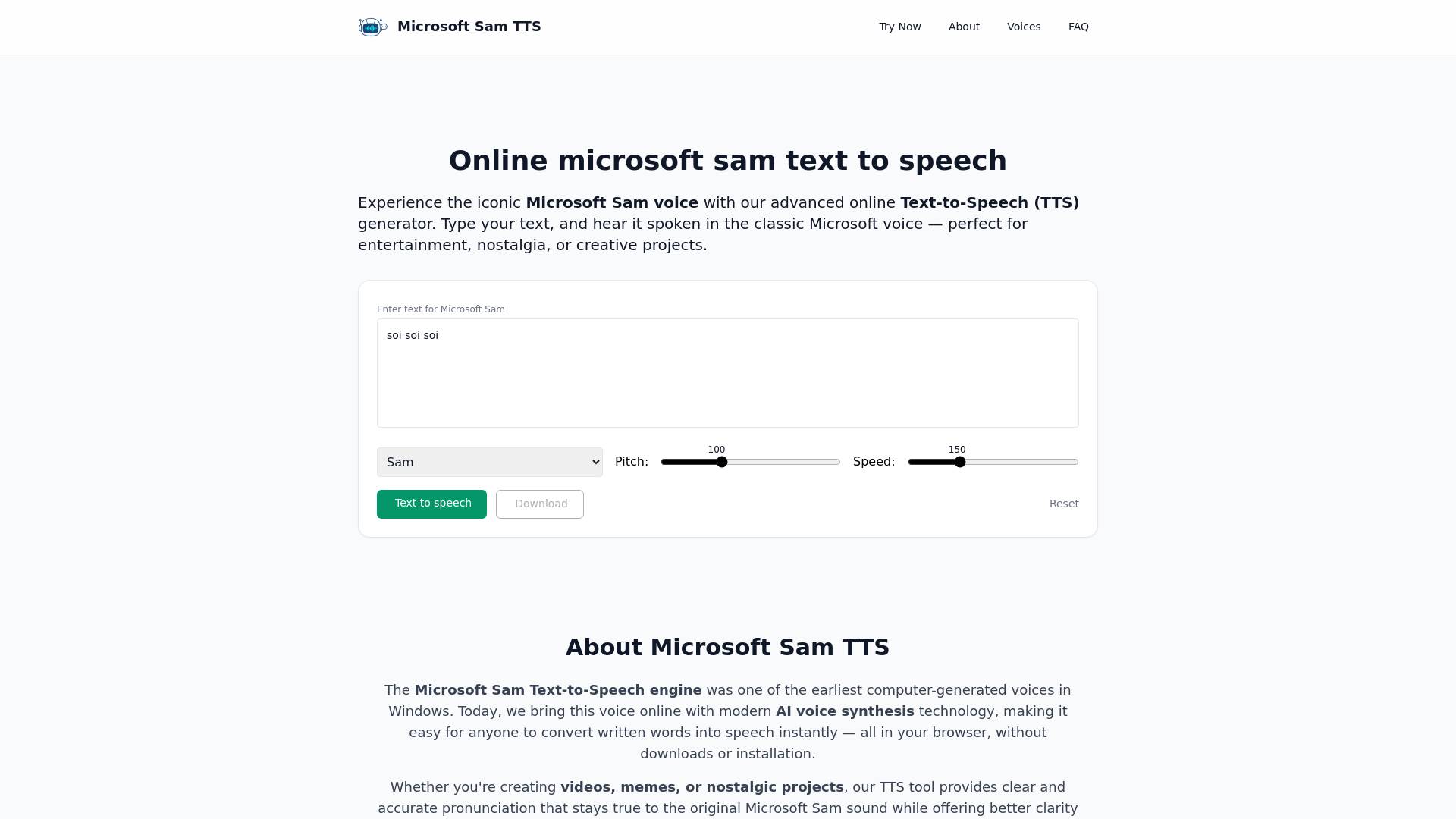 Microsoft Sam TTS screenshot