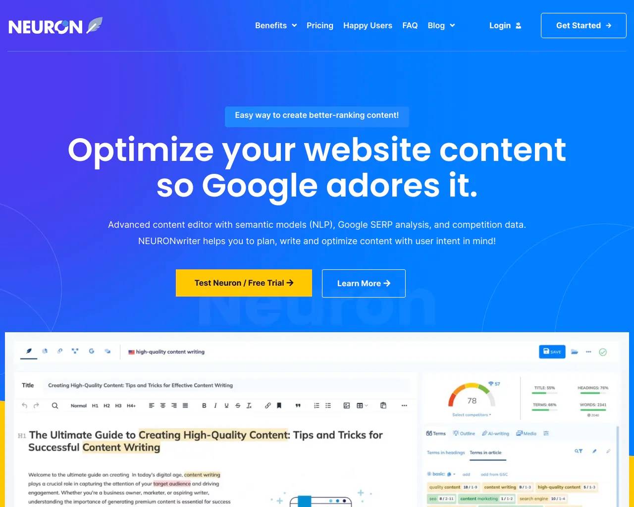 Neuron Writer screenshot