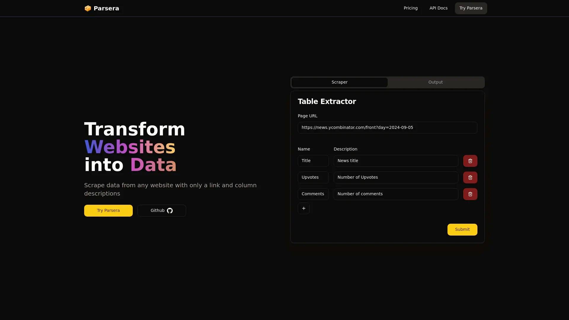 Parsera screenshot