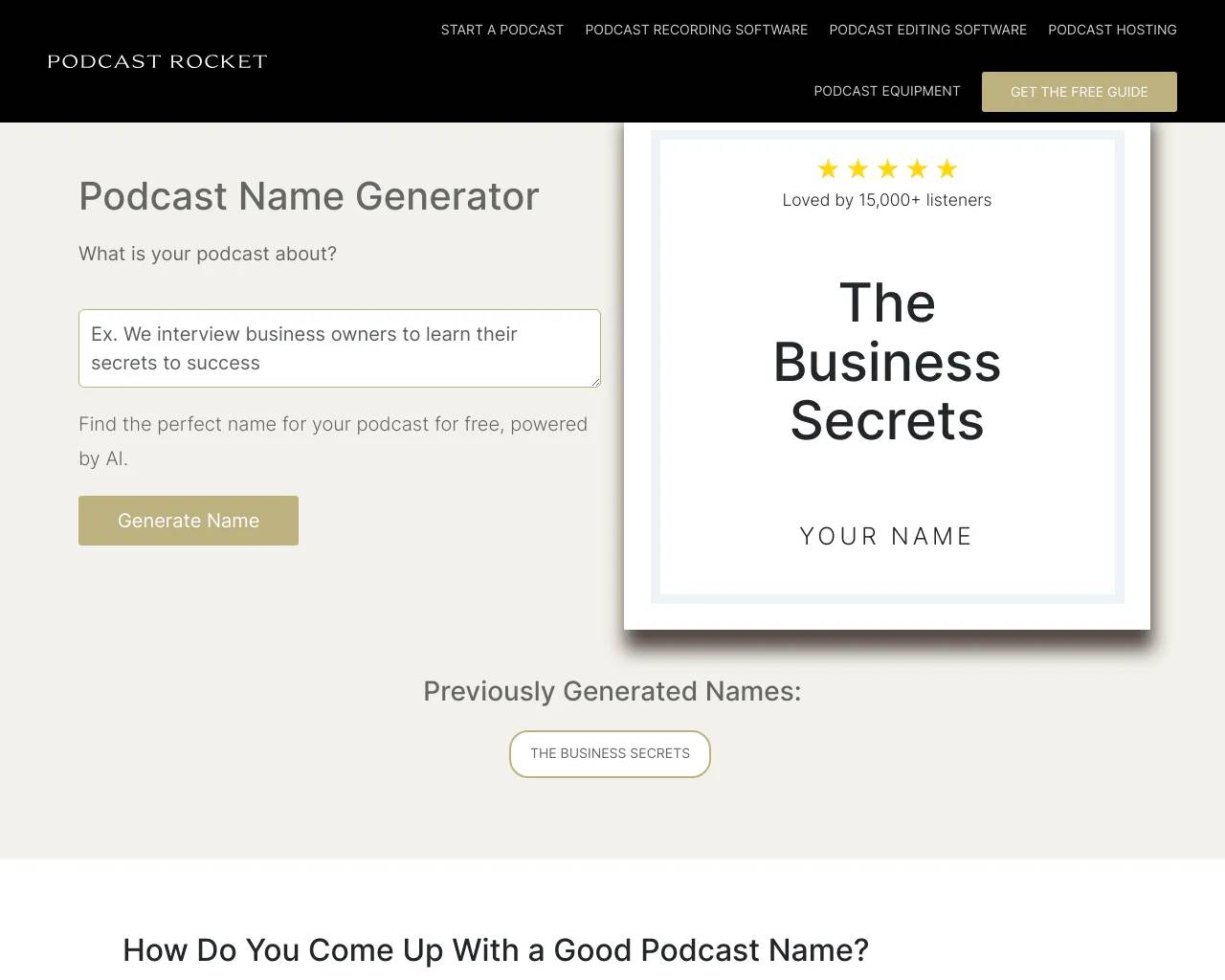 Podcast Name Generator by Podcast Rocket - Найдите идеальное название для  своего подкаста бесплатно с помощью искусственного интеллекта. -  Информация, информация о ценах и альтернативах