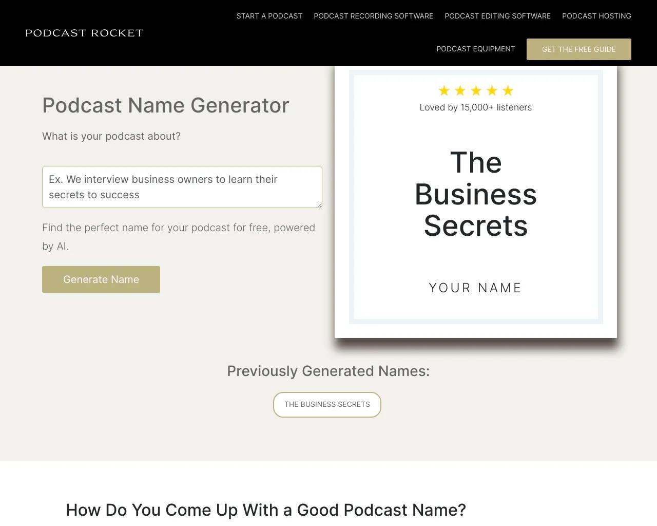Podcast Name Generator by Podcast Rocket screenshot