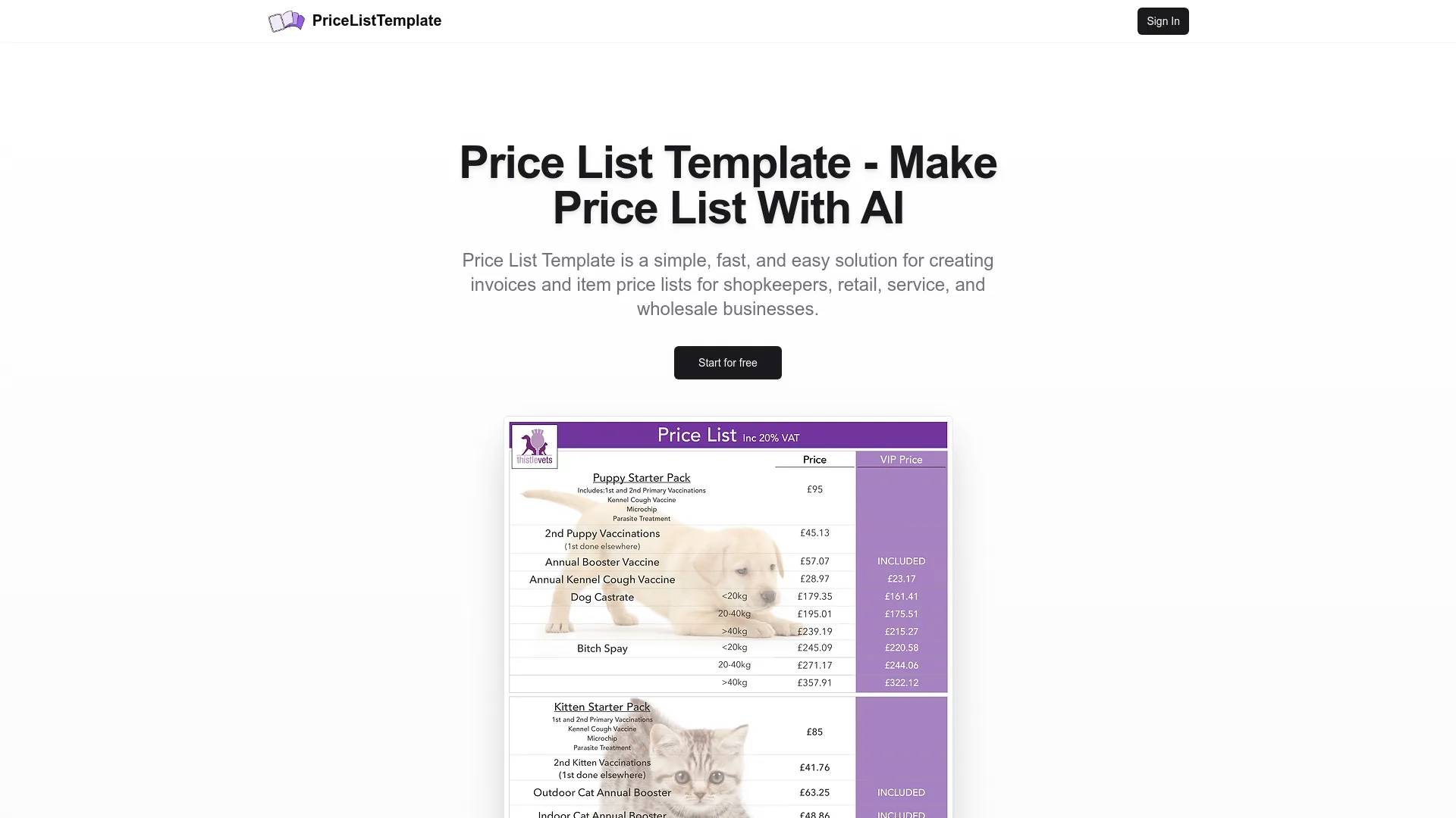price-list-template