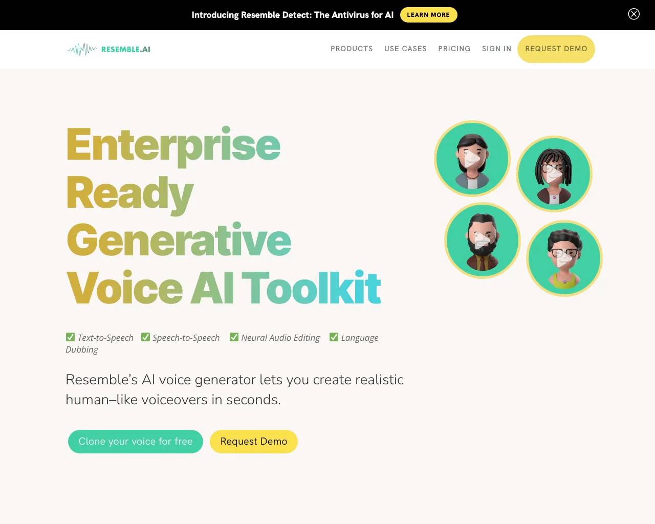 Resemble’s AI voice generator screenshot